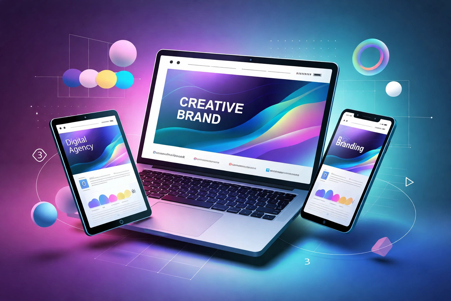 Multiple digital devices displaying cohesive graphic designs, illustrating quality and versatility of design bundles.