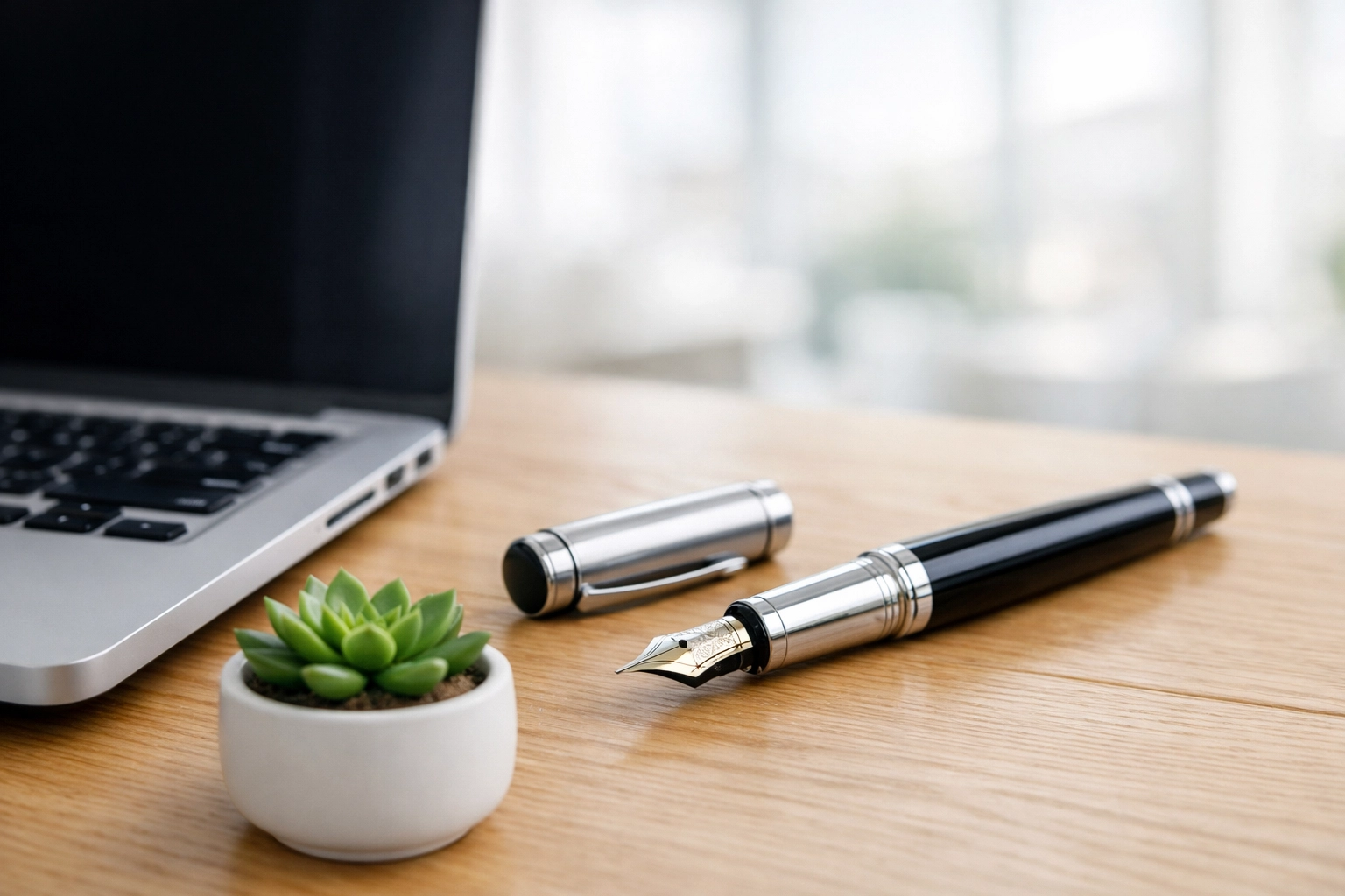 Modern laptop and professional office tools representing efficient ERO software infrastructure for tax preparation.