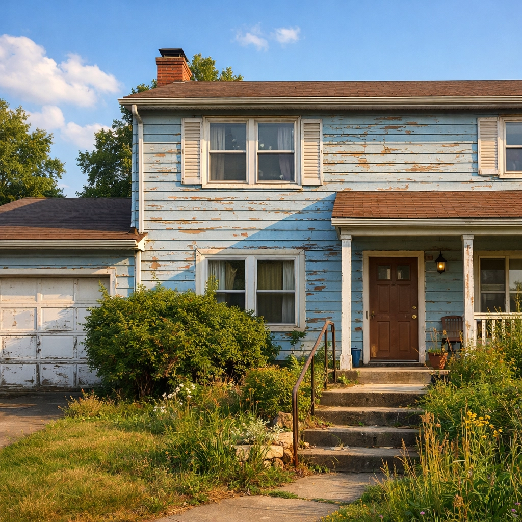 Older home exterior in Prince William County showing wear and needed repairs before sale