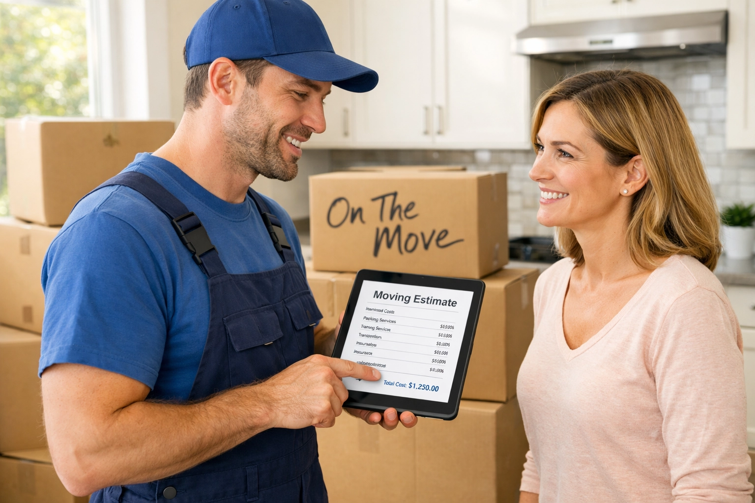 On The Move professional showing a transparent moving estimate to a client in Durham Region.