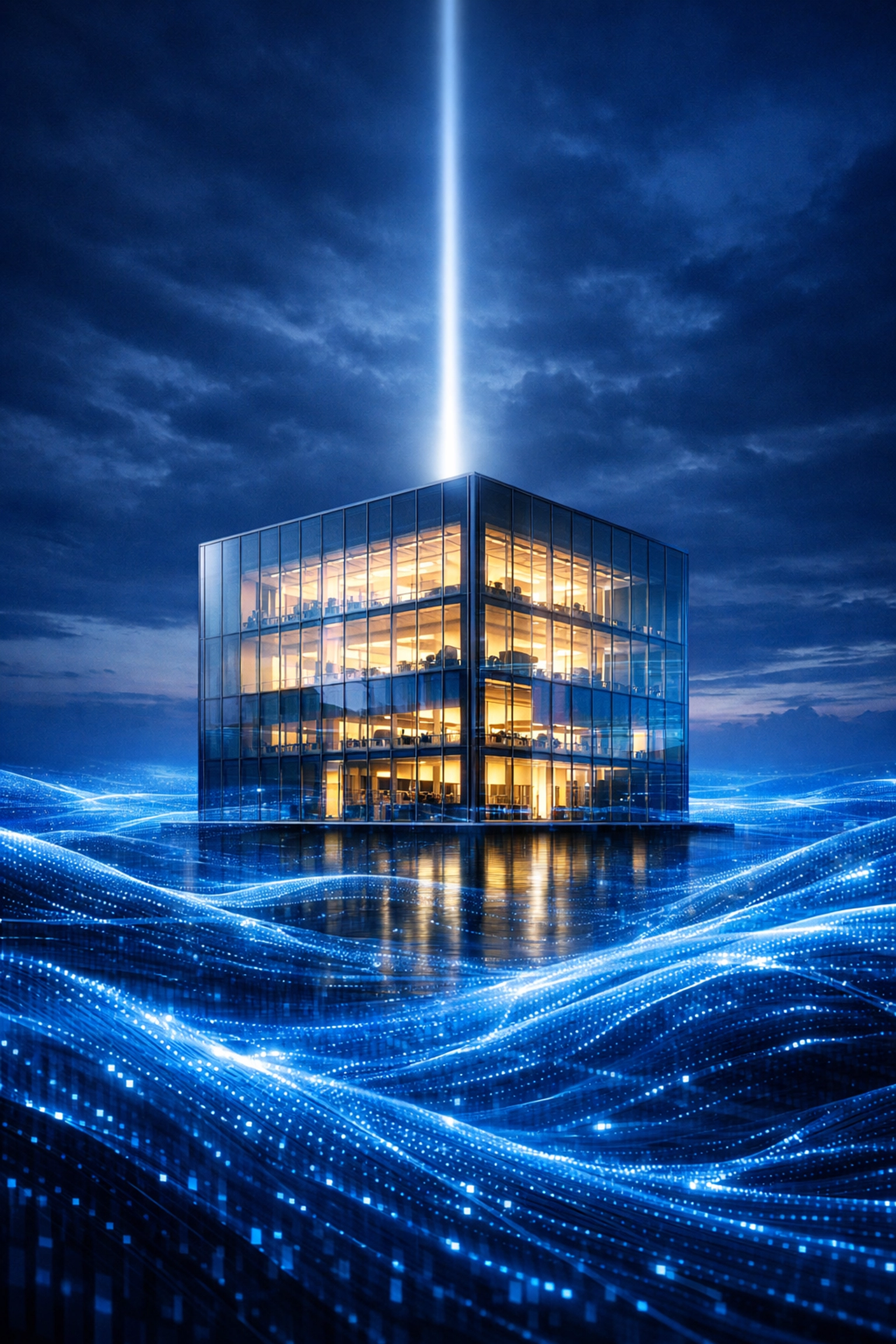 Glowing digital headquarters representing a functional and trustworthy business website.