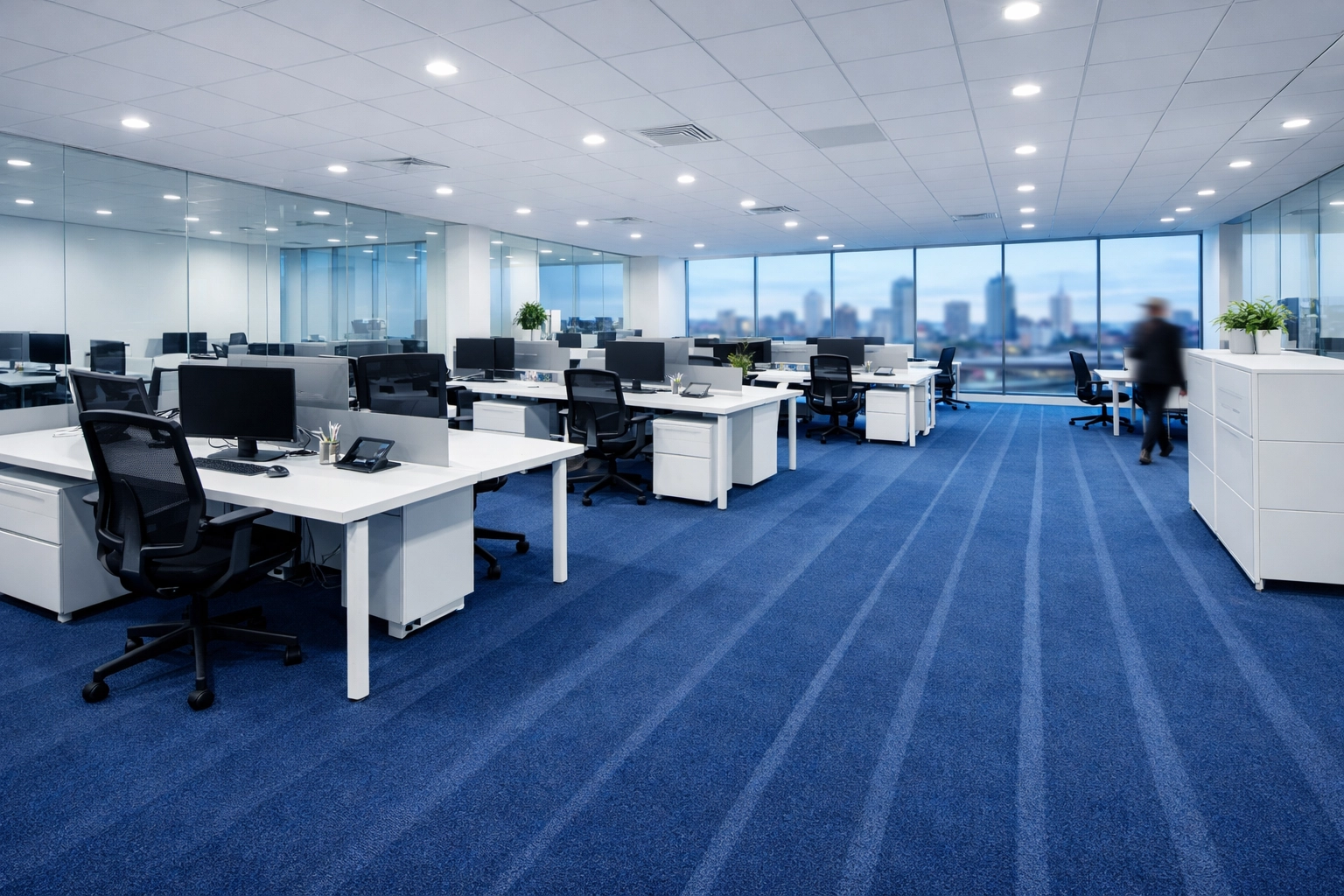 Clean modern office in Central Scotland with spotless desks from professional contract cleaning.
