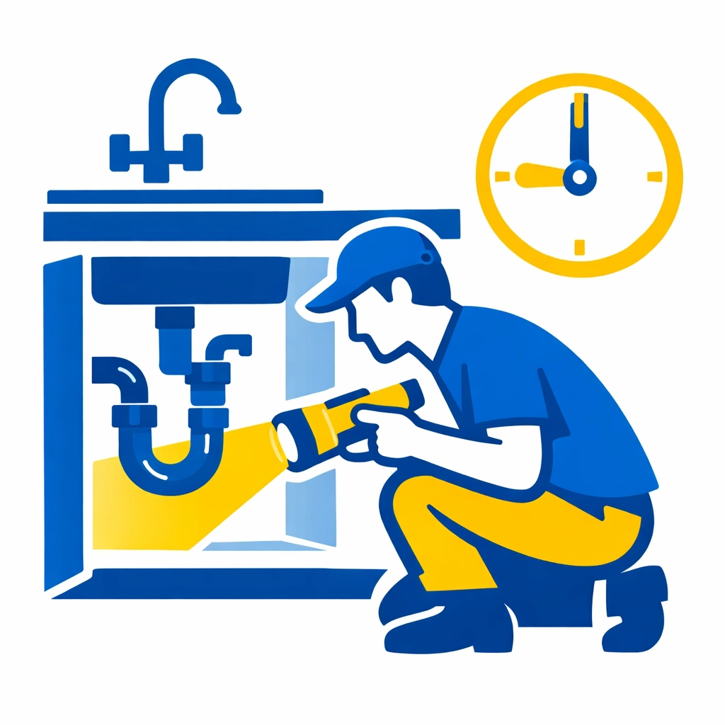 Daily home safety check under a kitchen sink to prevent emergency flood cleanup in Berks County.