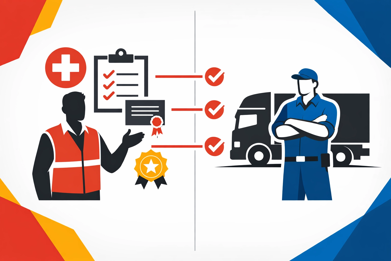 Transport training instructor with HGV driver showing certification process