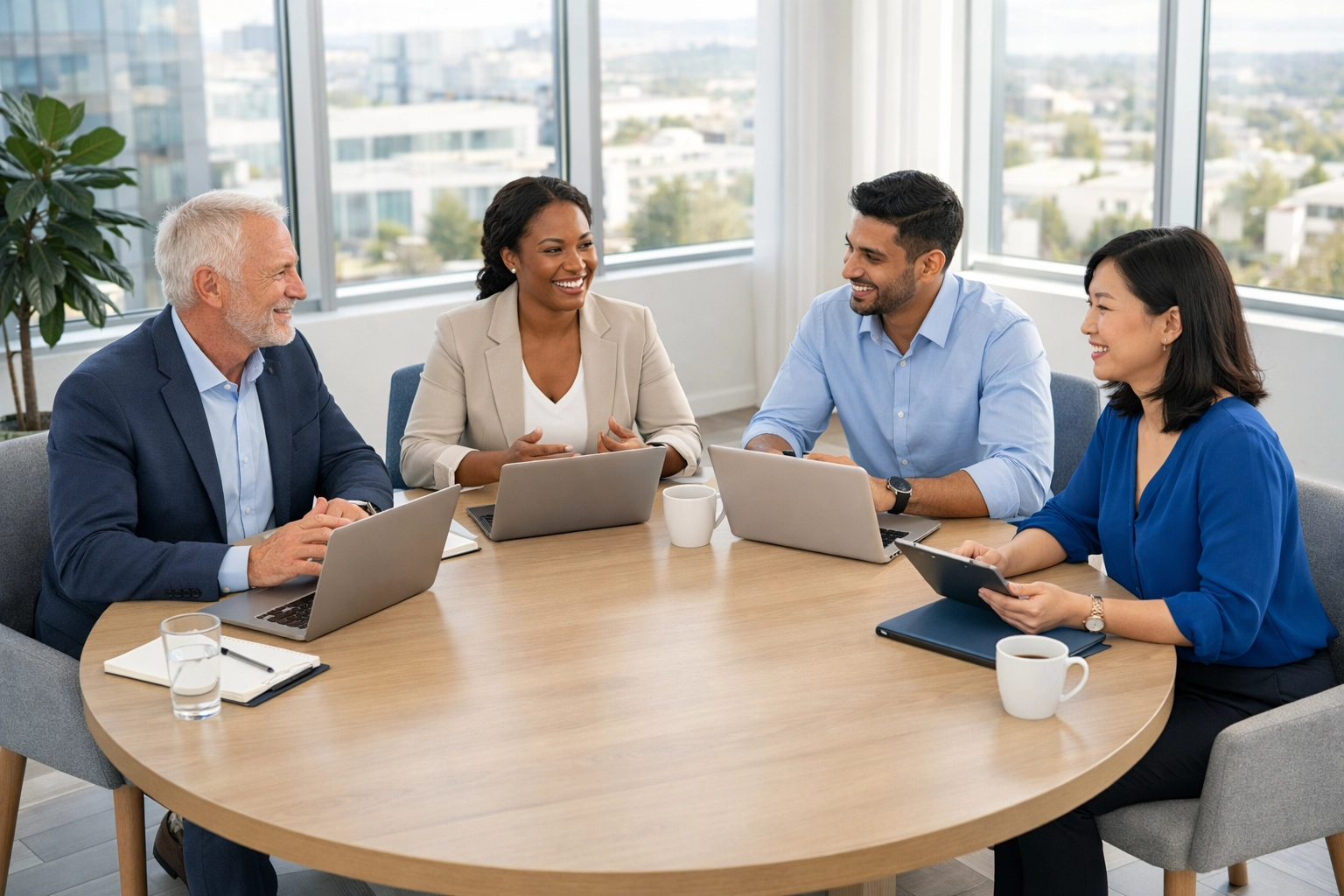 Professional tax advisory team meeting for business tax preparation