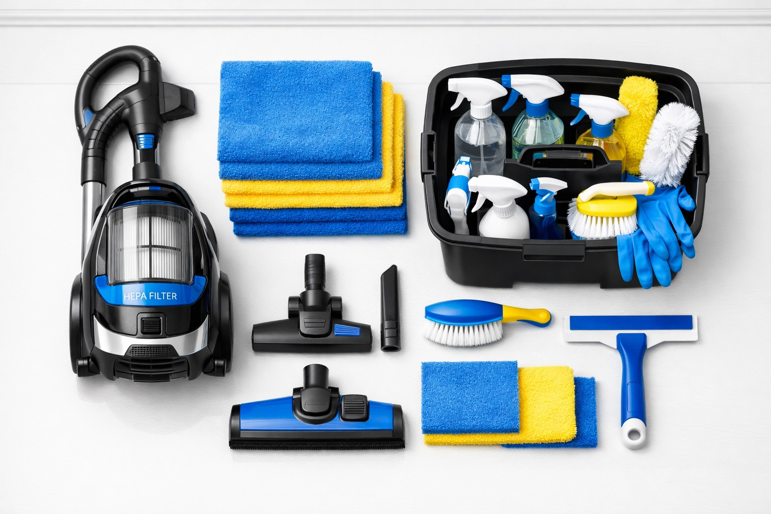 Premium HEPA vacuum and professional cleaning supplies used for efficient move-out house cleaning services in Fitchburg.