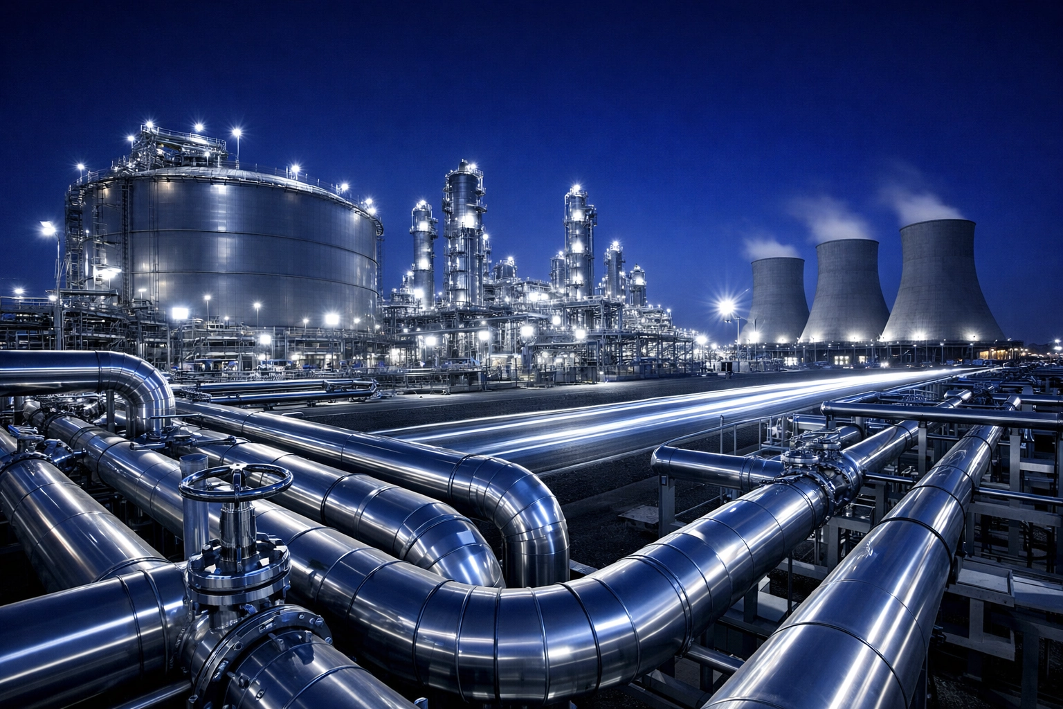 Industrial infrastructure of an American natural gas liquefaction facility supporting the global energy market.