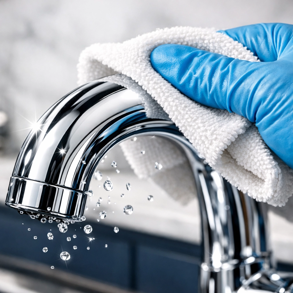 Meticulous kitchen sink polishing highlighting the detail-oriented house cleaning services MA residents expect.