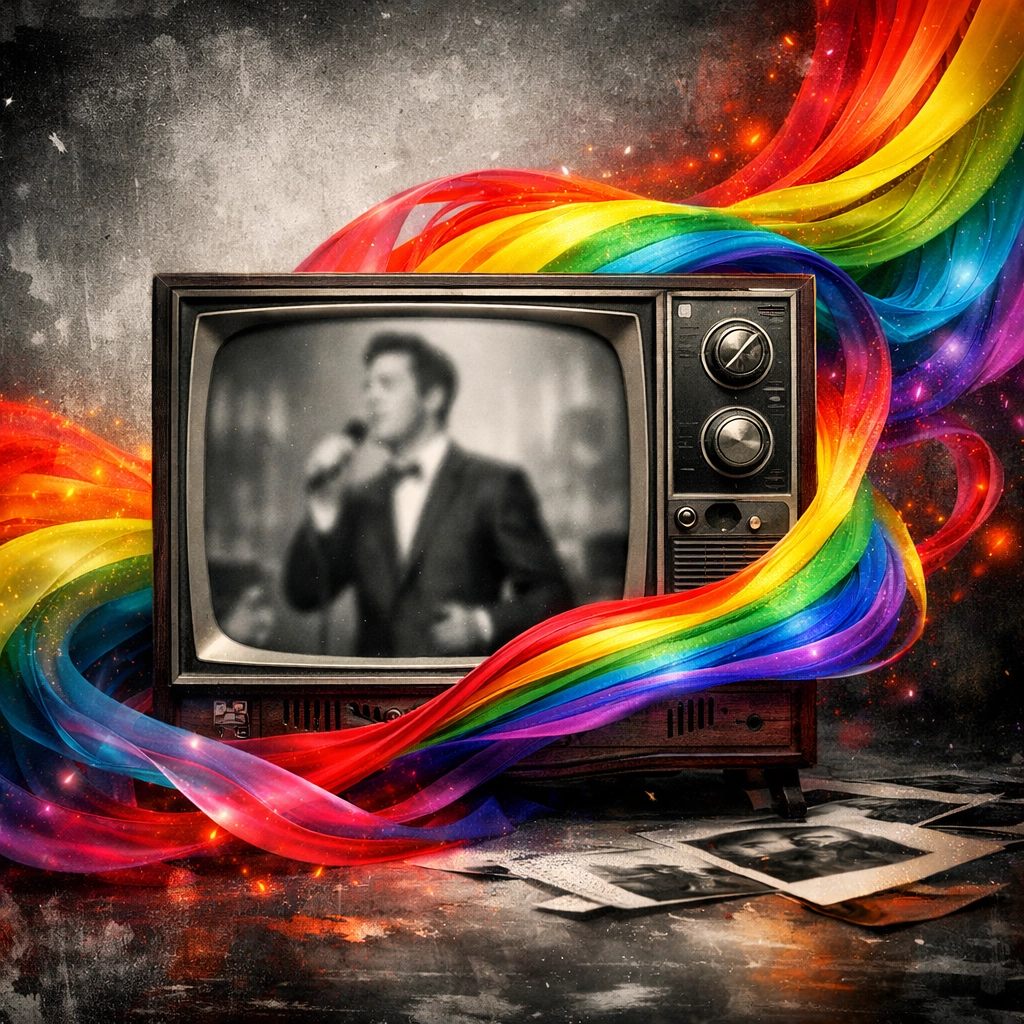 Vintage TV showing Eurovision evolution from hidden to visible LGBTQ+ representation