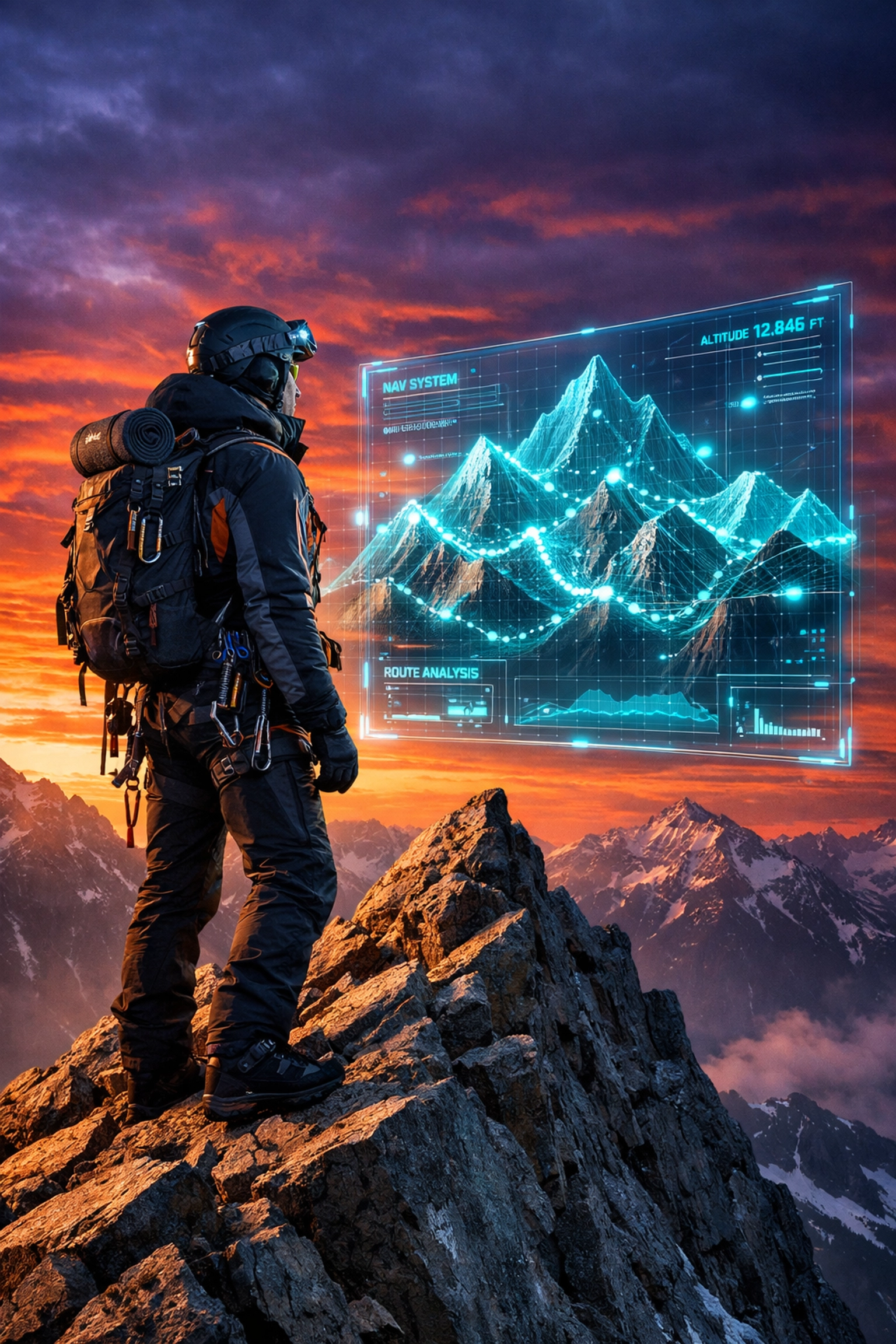 Bergsteiger nutzt digitale Karte zur Orientierung bei der KI-First-Strategy im Unternehmen.