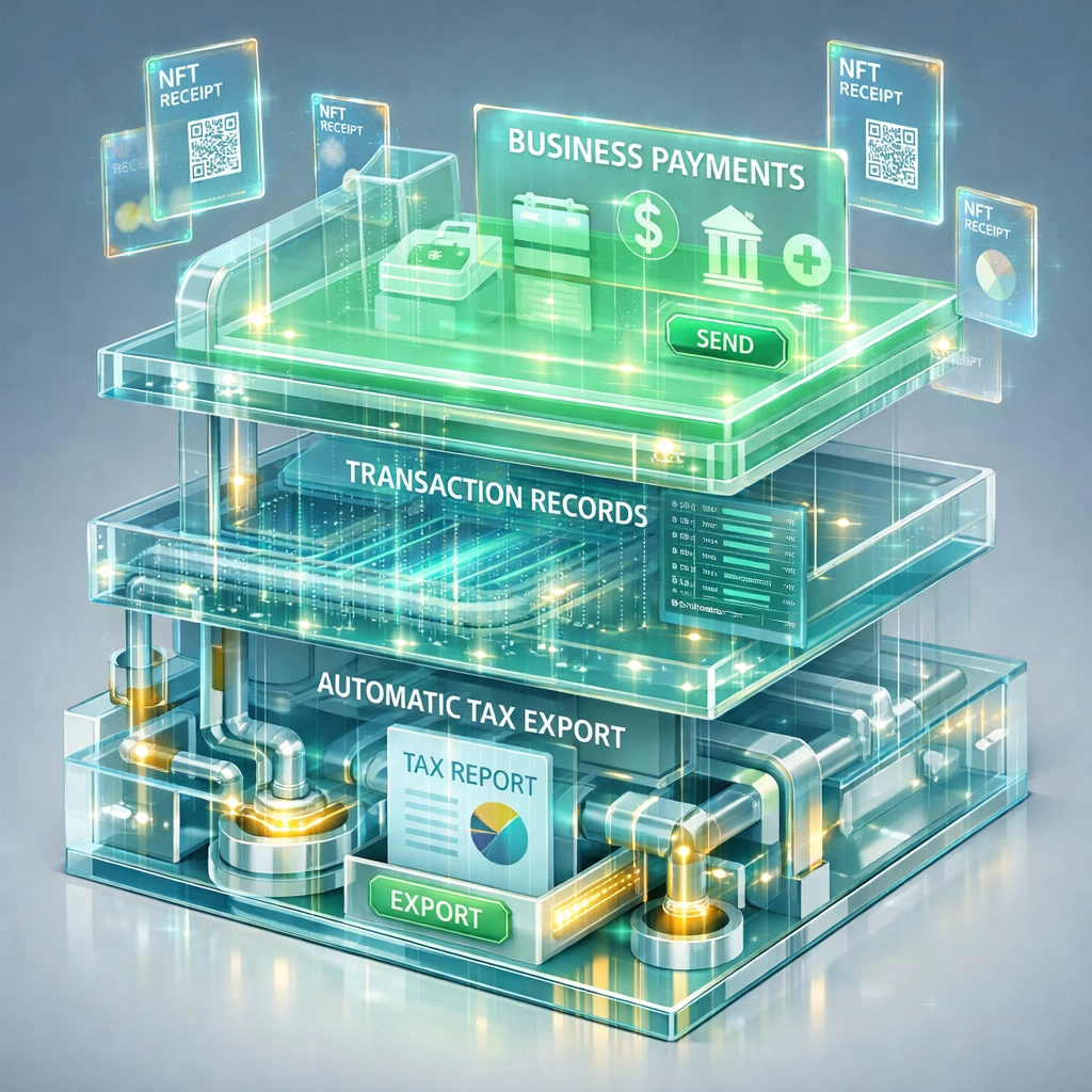 Multi-layer digital wallet architecture with NFT receipt tokens for automated tax reporting