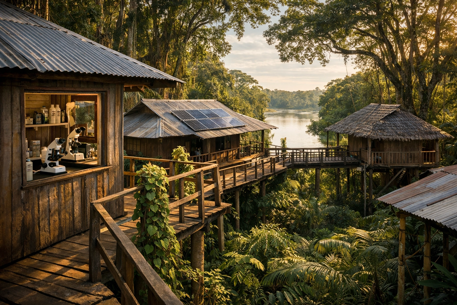 Amazon rainforest research station facility supporting student educational expeditions