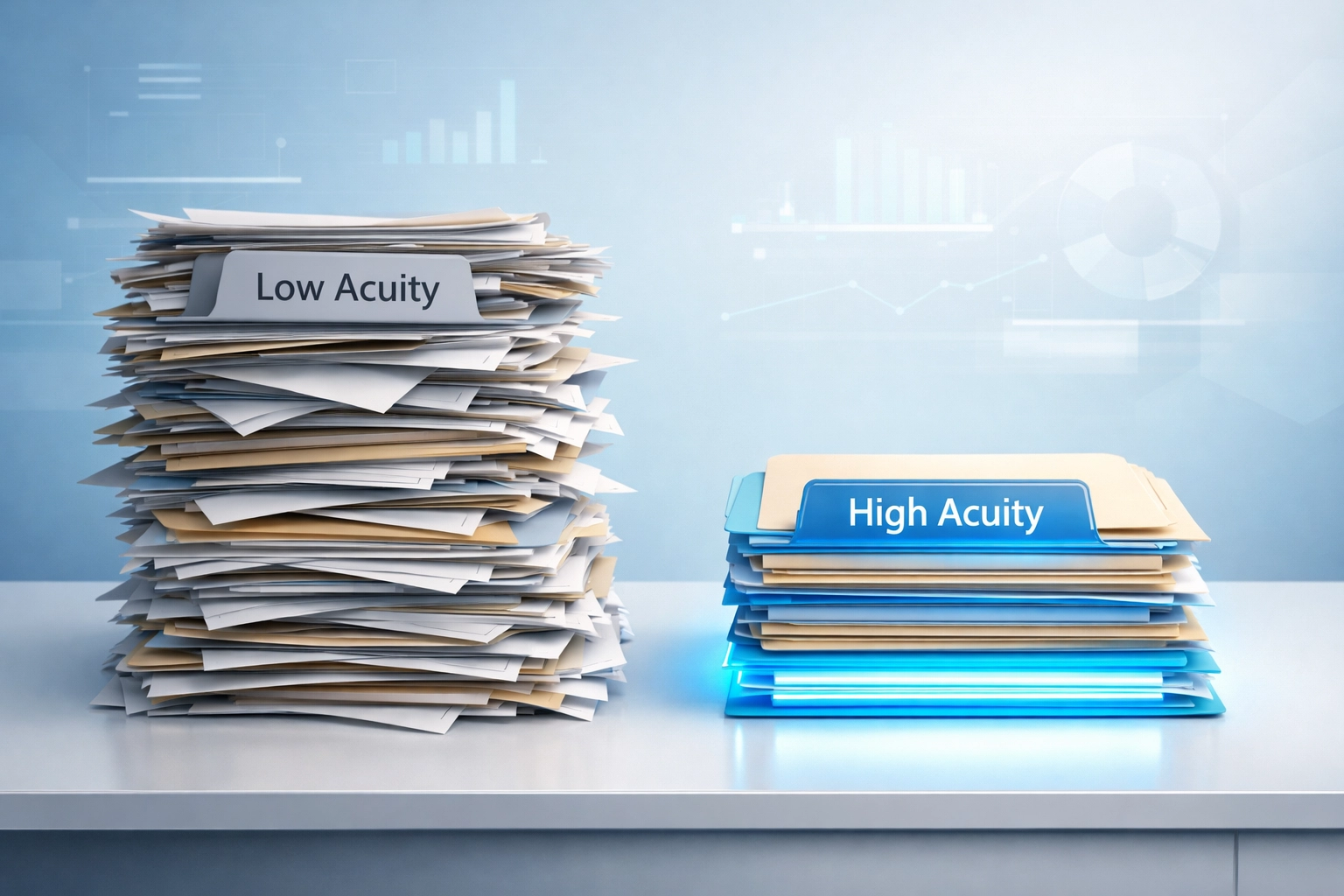 Comparison of low-acuity versus high-acuity patient files for treatment centers