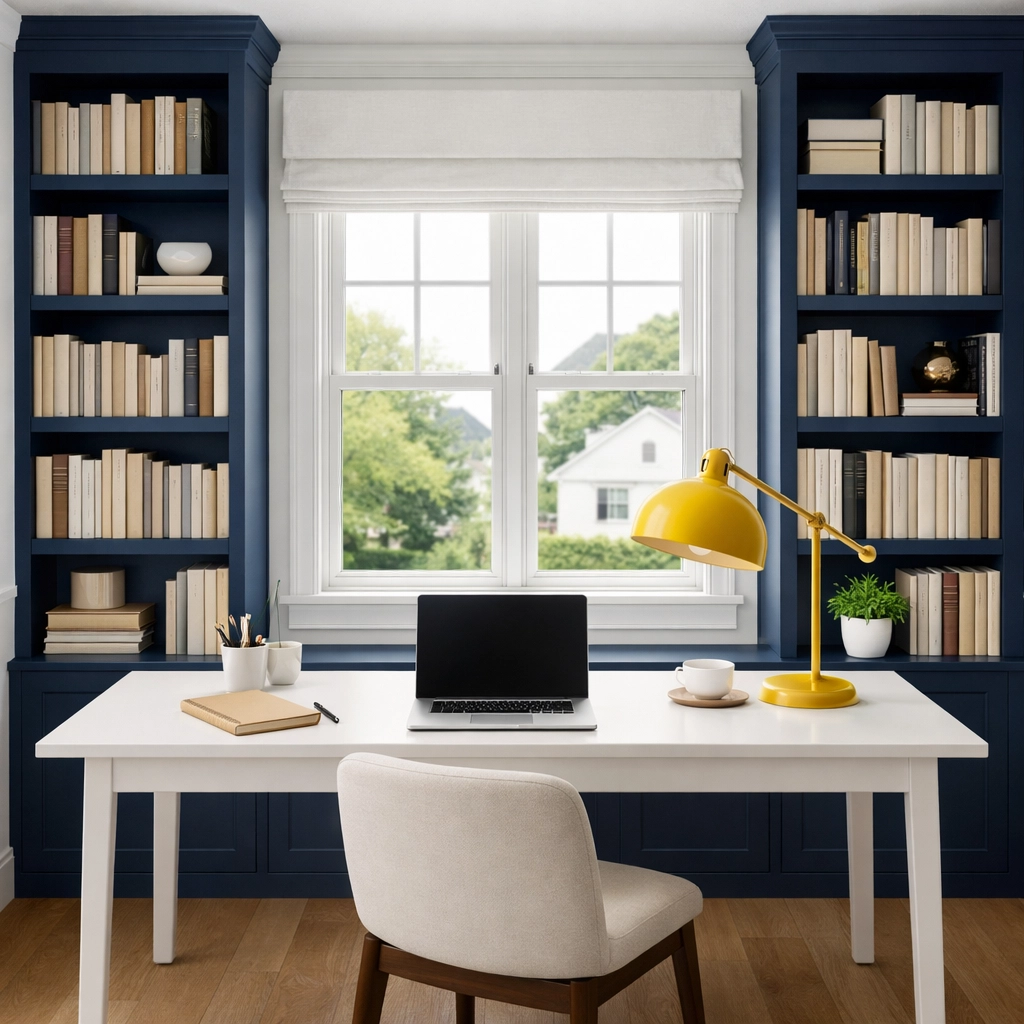 Organized and dust-free home office in Massachusetts, maintained by professional weekly house cleaning services.