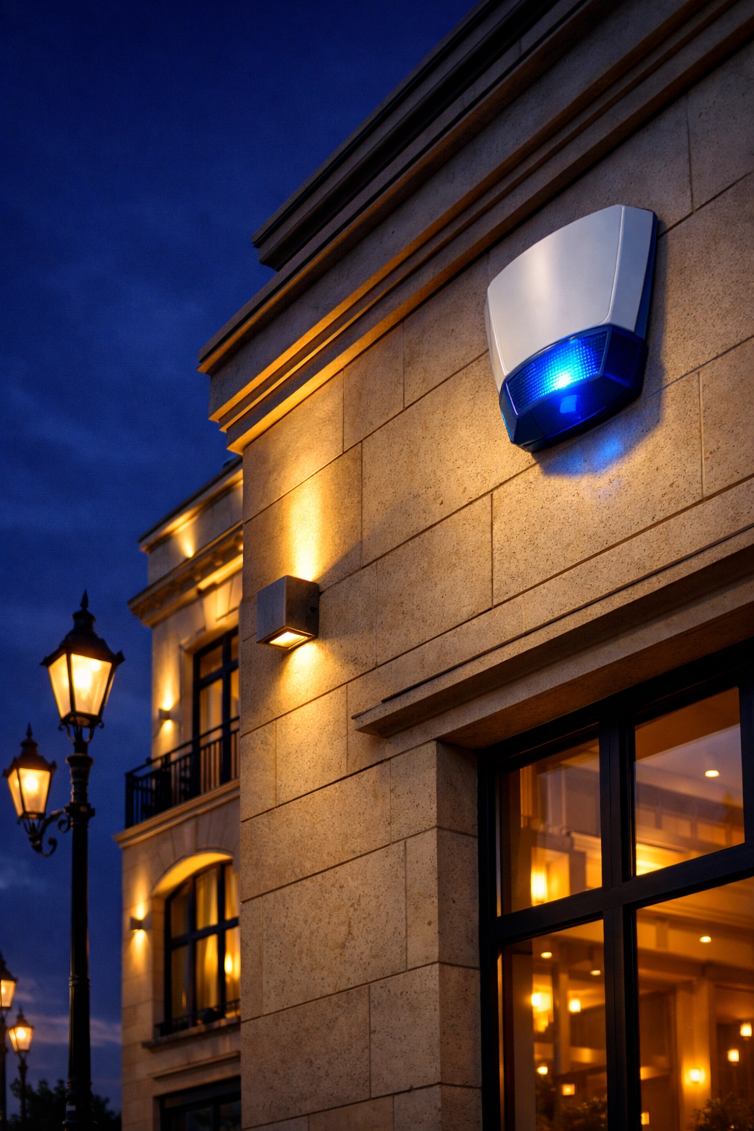 External security alarm siren box on a Torquay commercial building providing robust business protection.