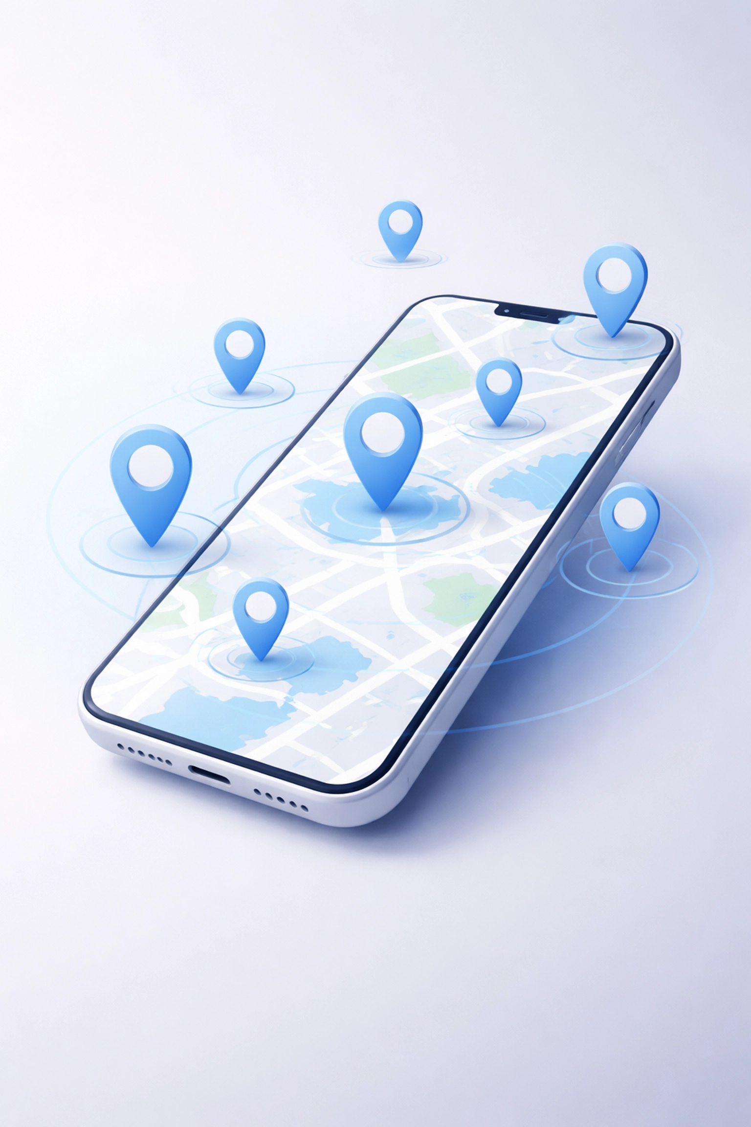 Mobile phone displaying map with location pins, highlighting Google Maps ranking for local SEO