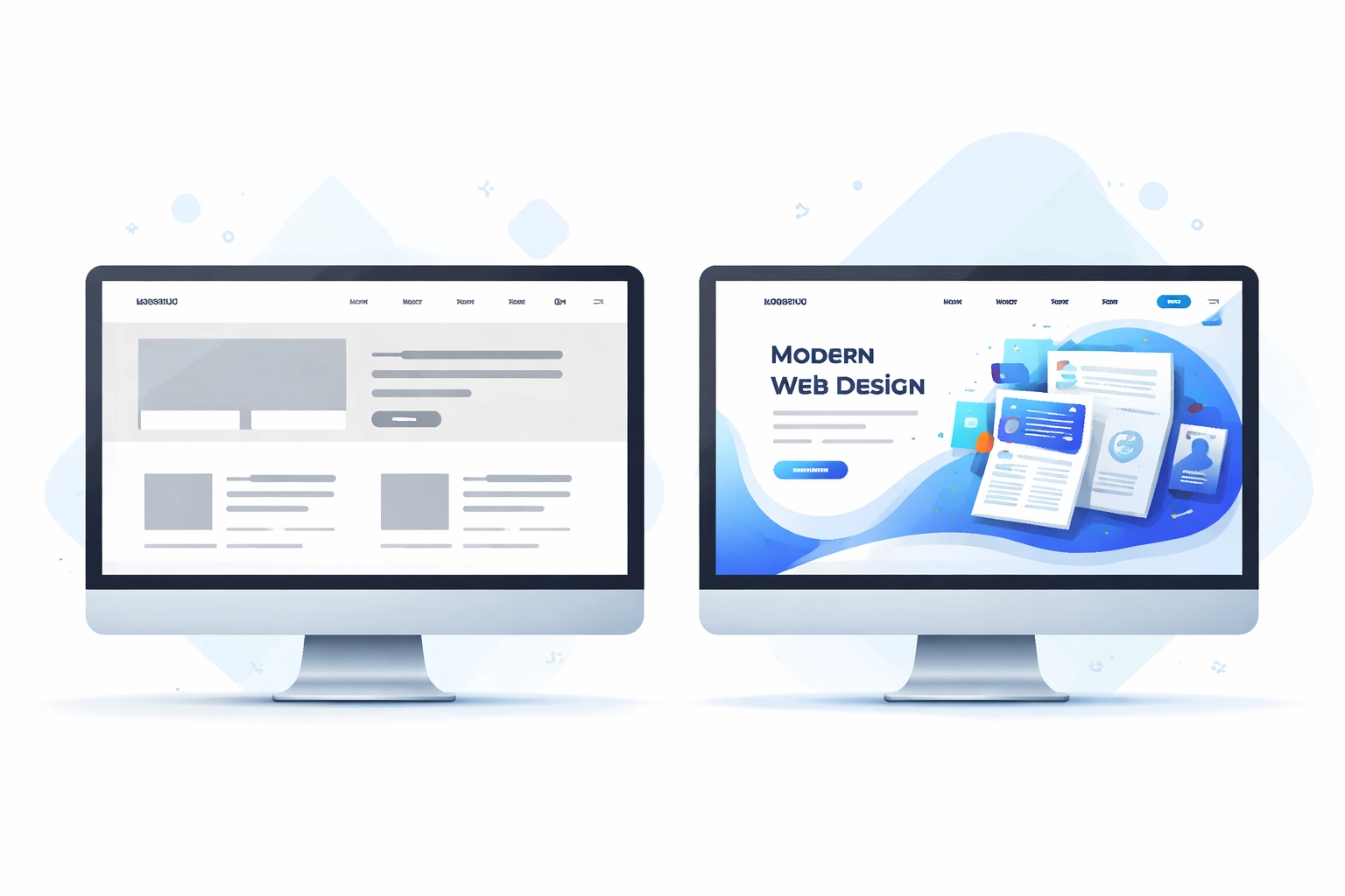 Side-by-side example of a generic template website and a custom professional site design