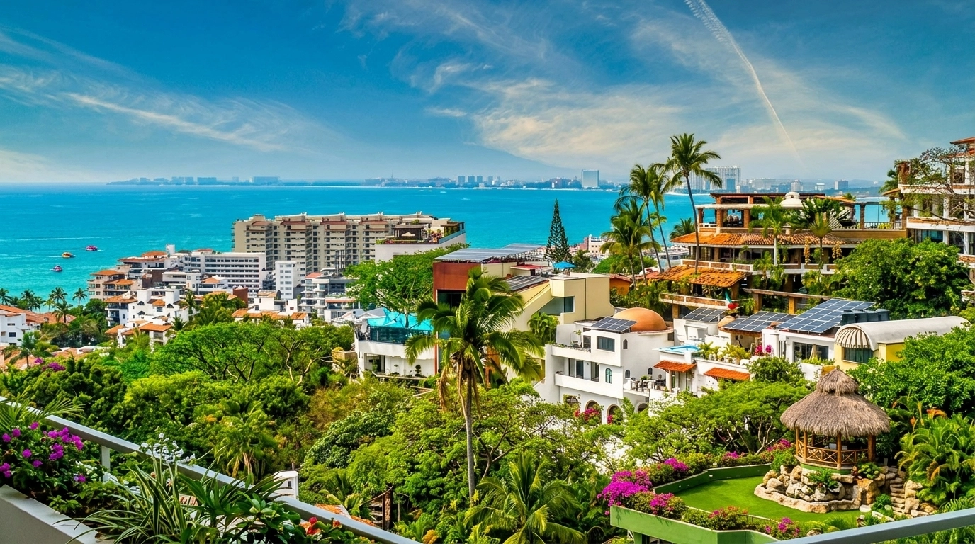 A lush, vibrant view of the Amapas hillside in Puerto Vallarta.