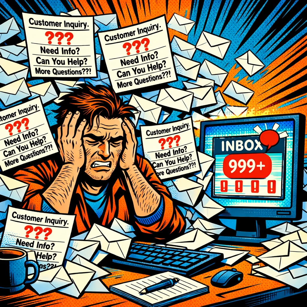 Business owner overwhelmed by repetitive customer support emails before automating with AI