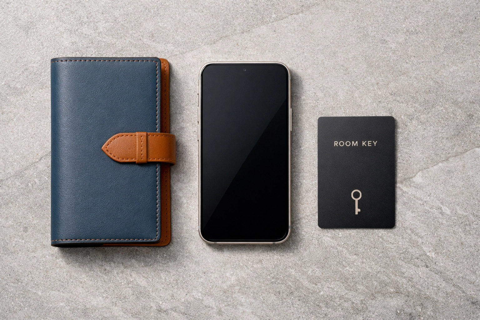 Travel wallet and room key card illustrating a streamlined hotel booking engine strategy.