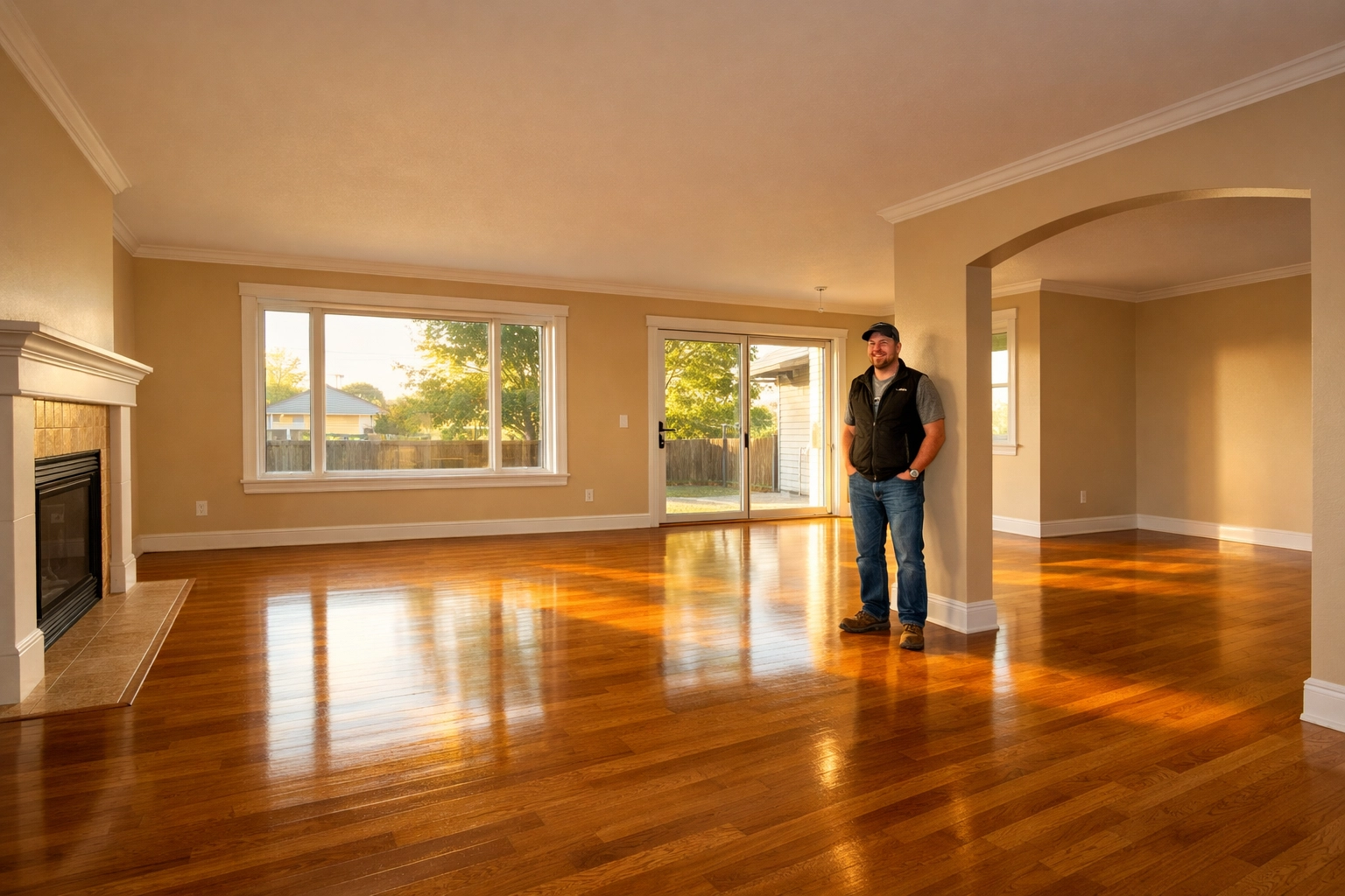 A clean, empty Aurora living room after a professional senior estate cleanout by Junk GTA.