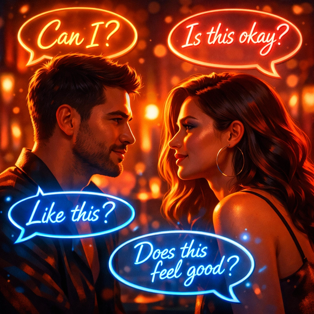 Couple asking verbal consent questions during an intimate encounter