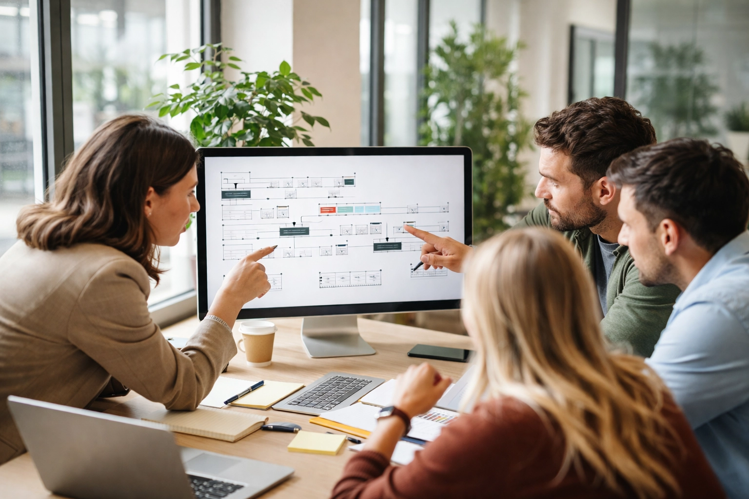 ServiceNow consulting team analyzes workflow diagrams for optimal implementation results