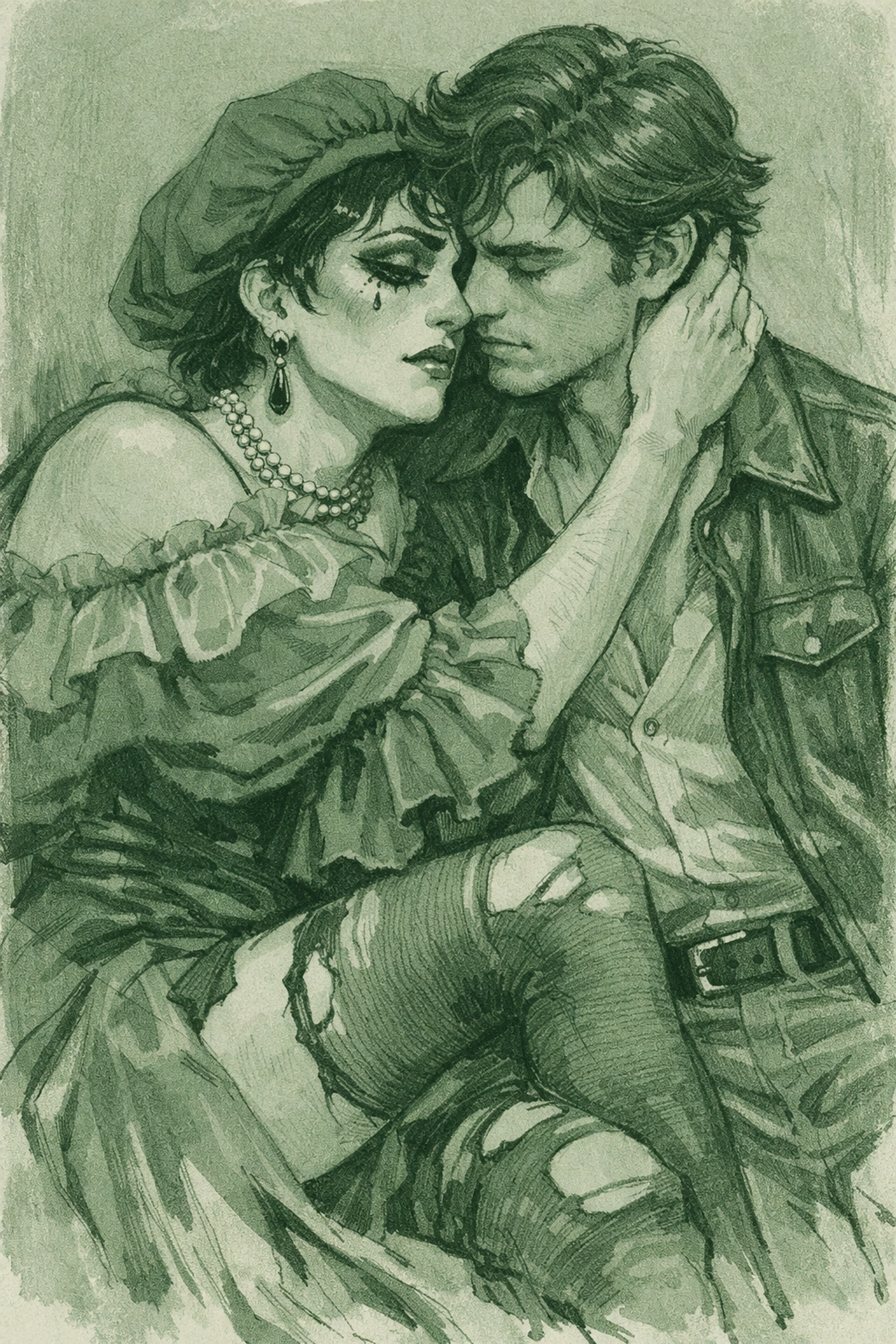 Gender-fluid embrace showing authentic queer expression, Jackie Curtis's legacy of radical identity