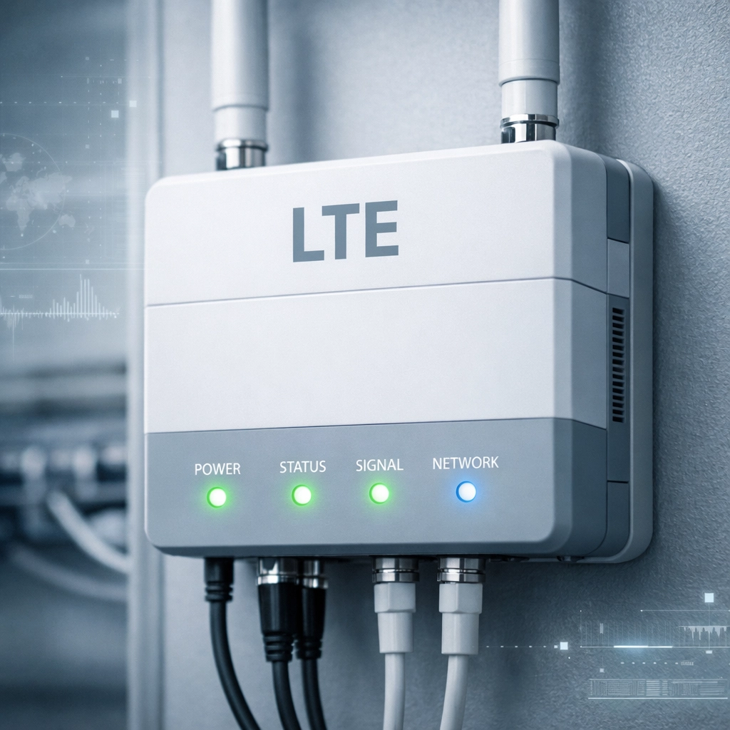 Modern LTE cellular device for POTS line replacement mounted on wall