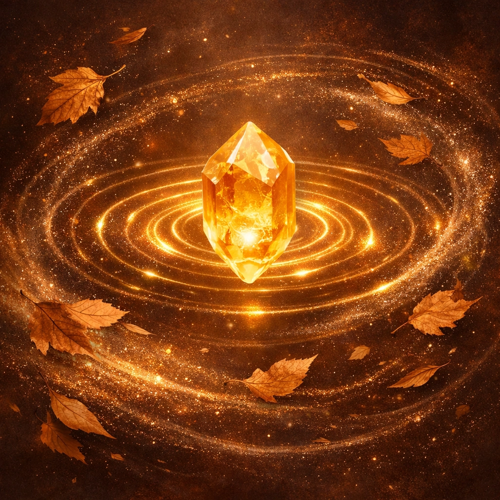 Luminous crystal in a swirling vortex symbolizing emotional frequency and the Chiron Effect orbit.