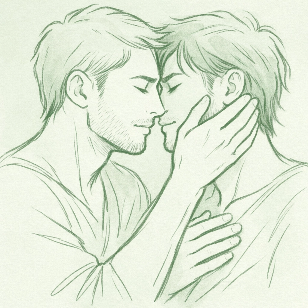 Two men sharing intimate moment of trust and connection in MM relationship