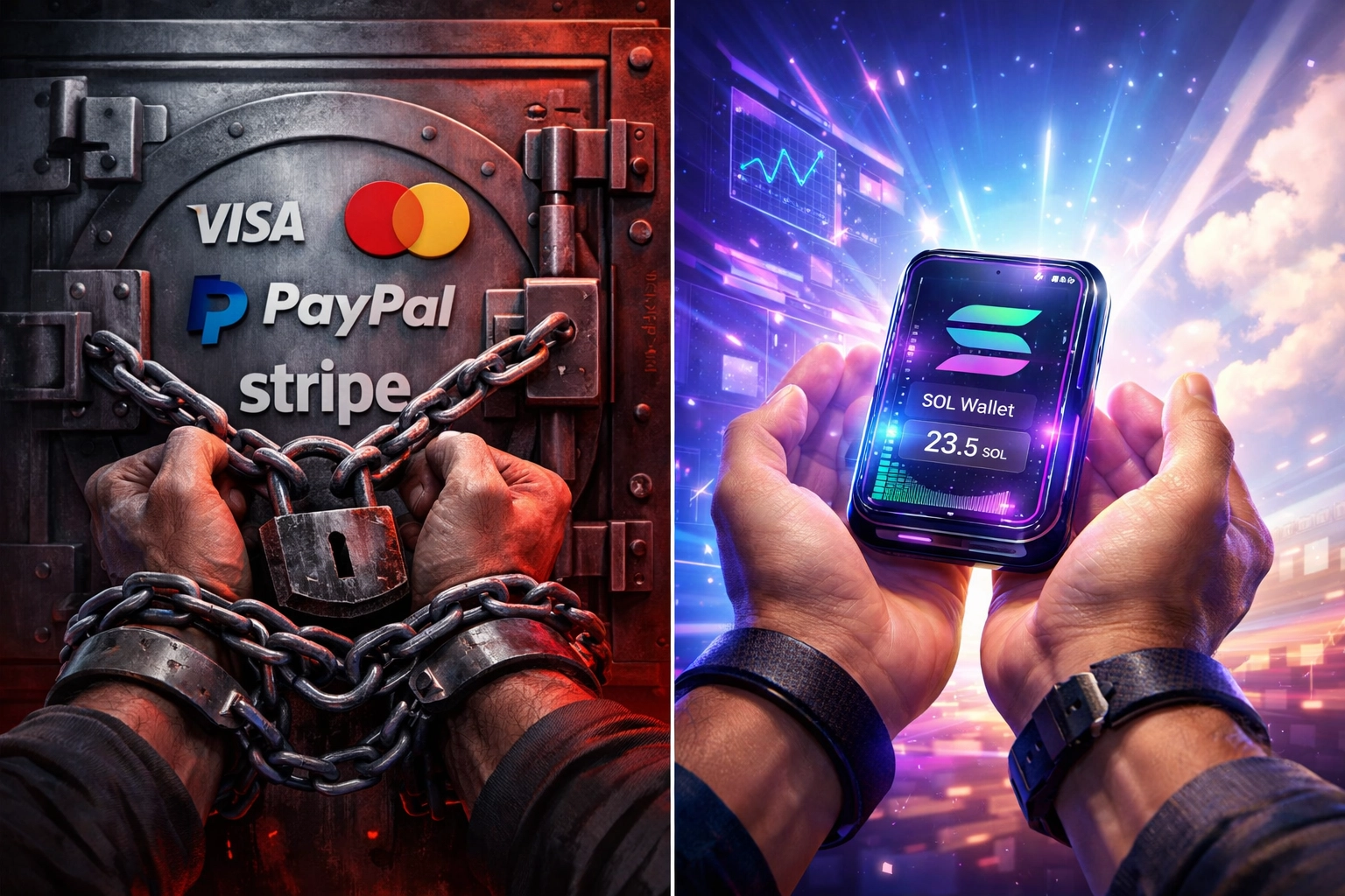 Self-custody crypto wallet vs custodial payment processors demonstrating merchant freedom and independence