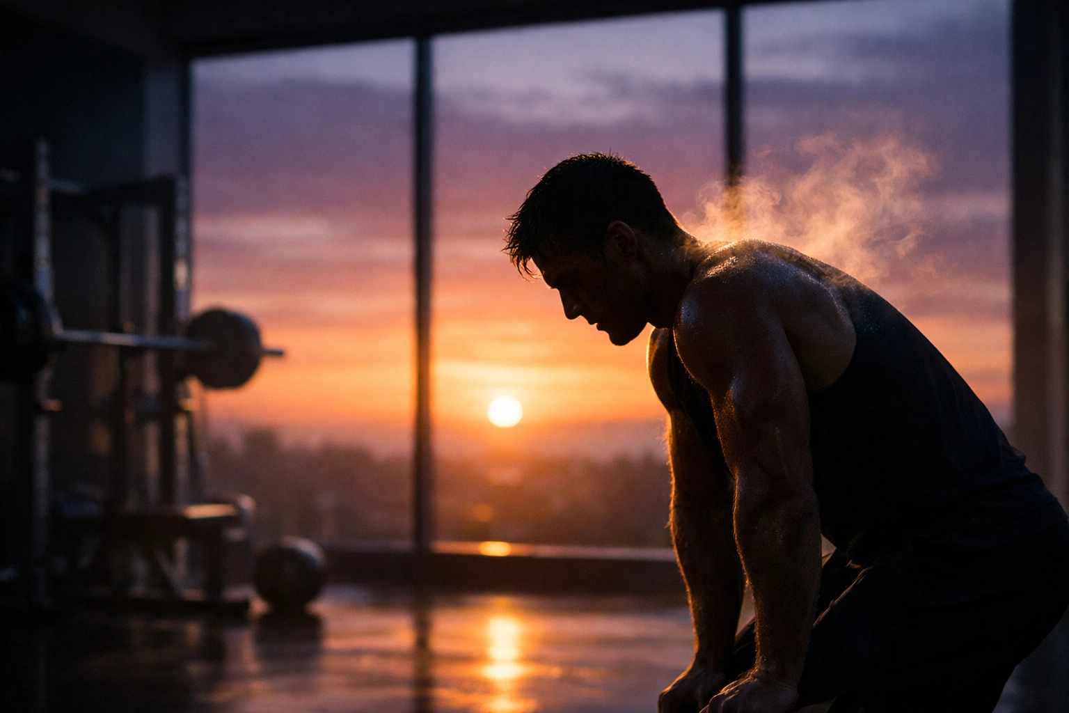 Athlete cooling down in a gym after exercise, illustrating post-workout recovery and muscle growth timing.