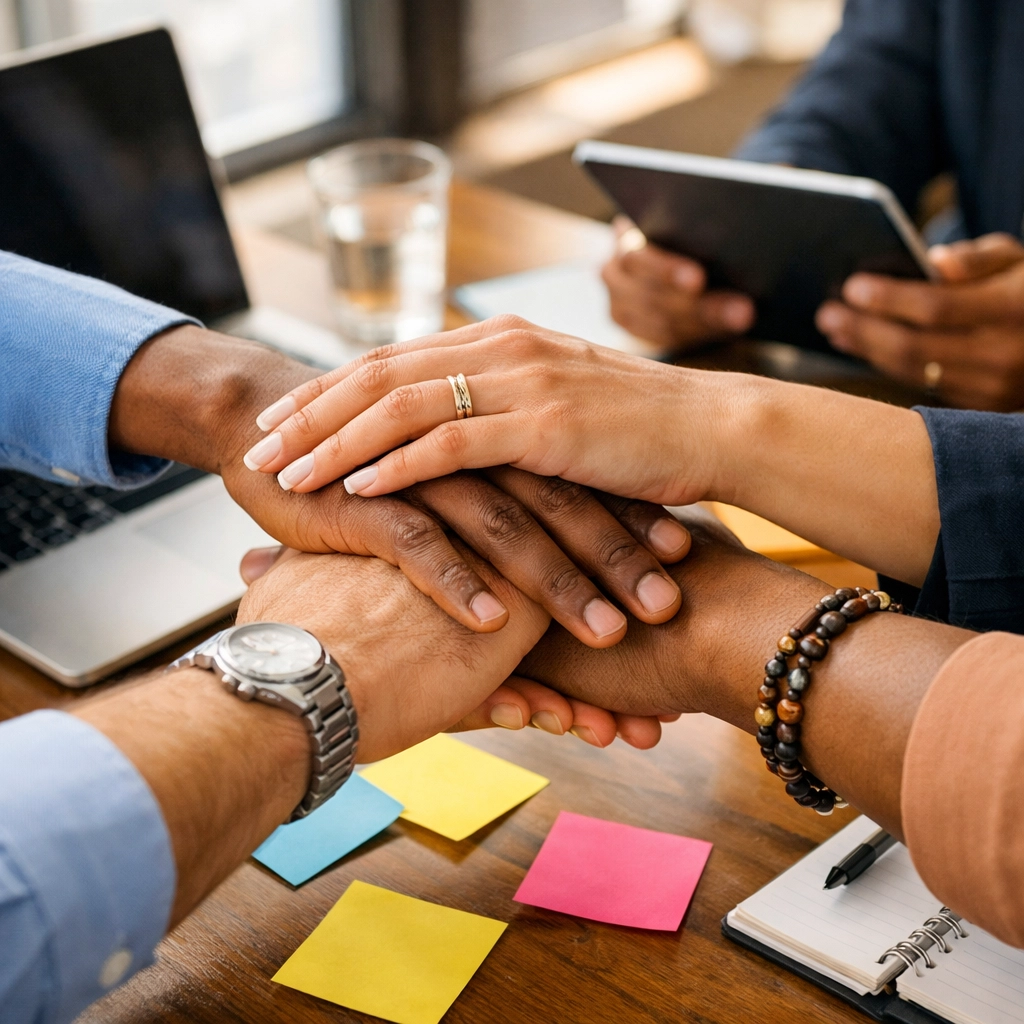 Diverse professionals collaborating on cloud and AI workforce development strategy