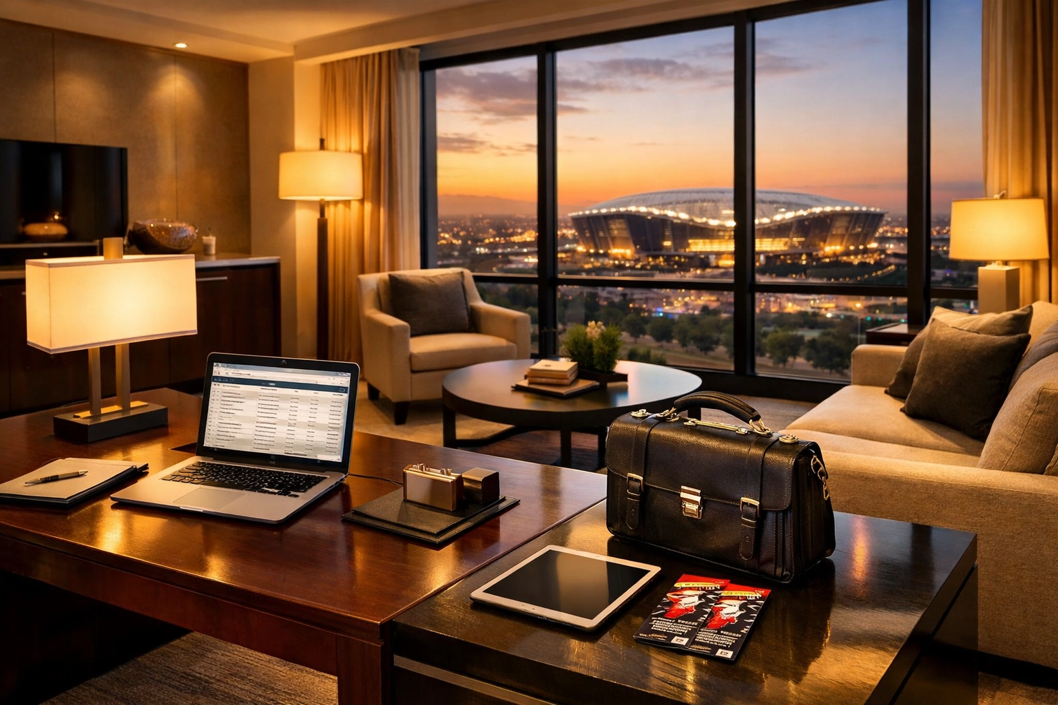 NEWSLETTER: Super Bowl Travel Secrets Revealed: What Industry Experts Don't Want You to Know About Executive Logistics Luxury executive hotel suite with stadium view for Super Bowl corporate travel