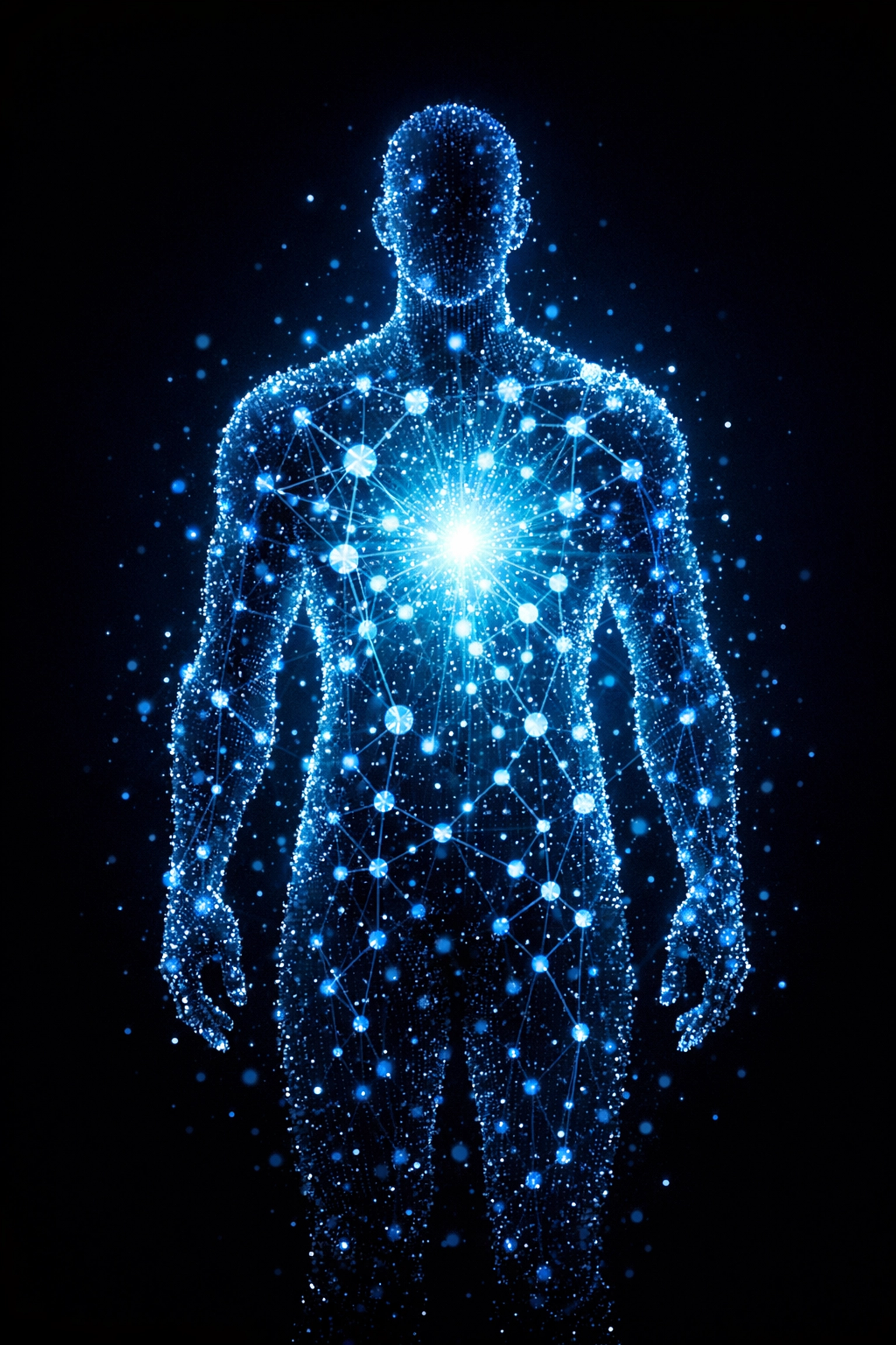 Abstract human silhouette representing metabolic optimization and cellular health via regenerative peptides.