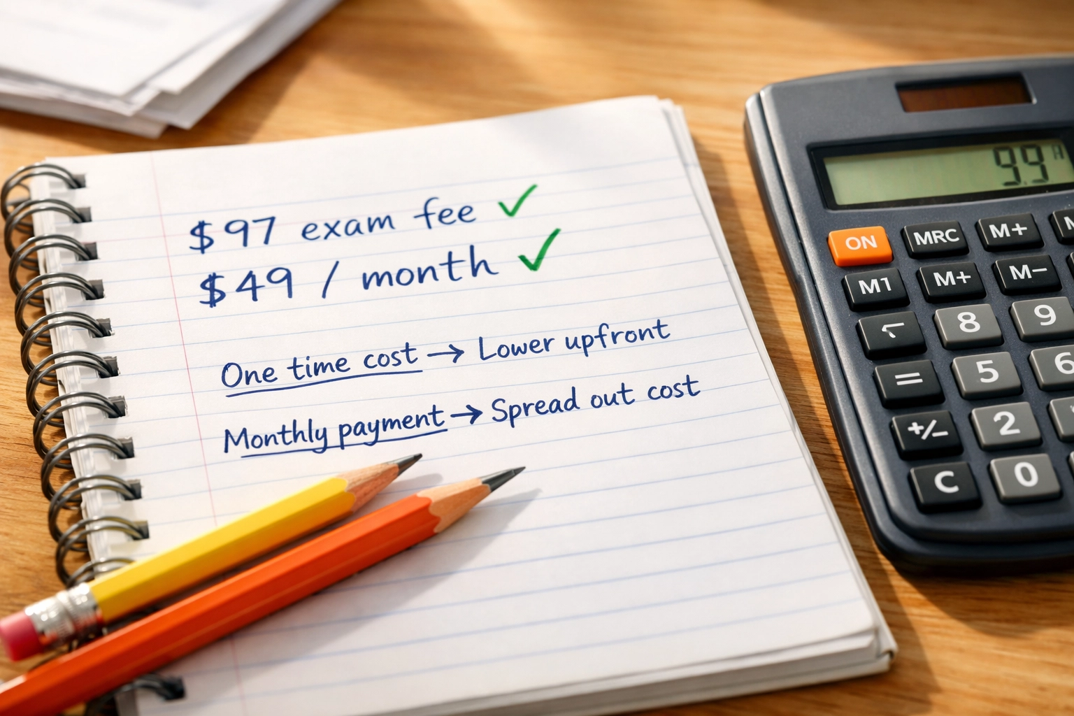 Cost comparison showing CLEP exam fee versus monthly test prep membership pricing