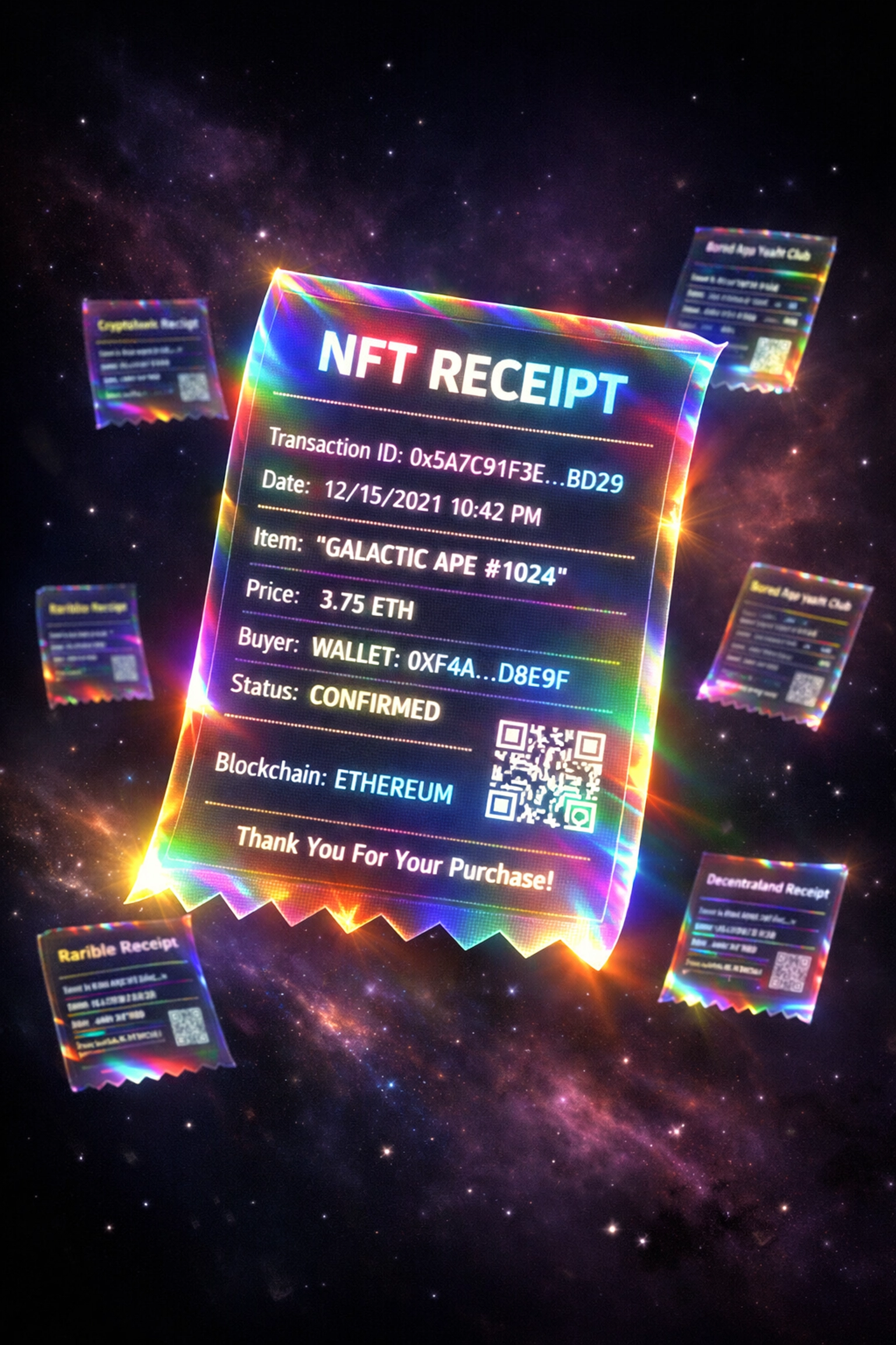 NFT receipt as blockchain-verified digital collectible with transaction details