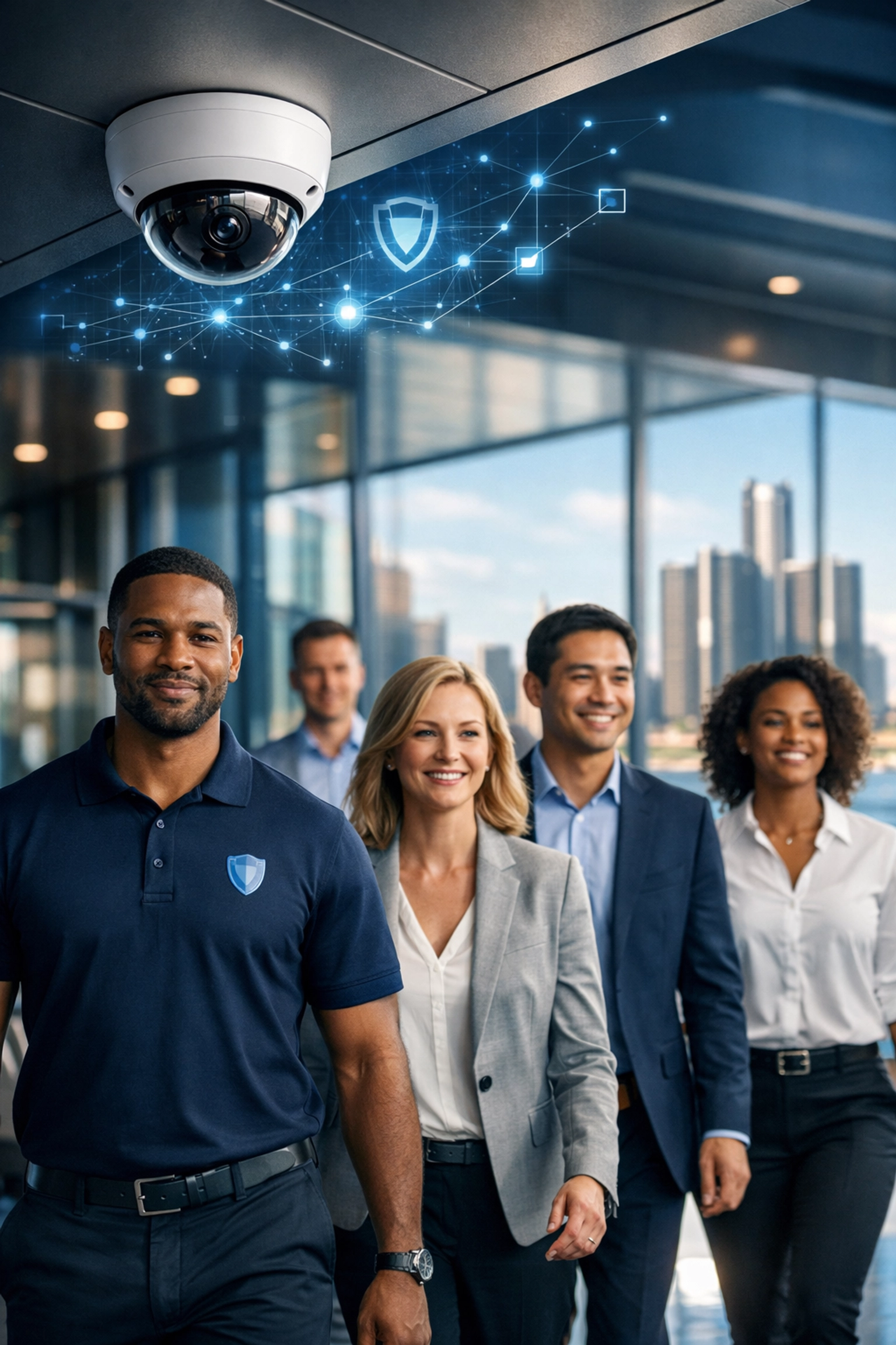 ClearPath IT security camera protecting a Michigan office lobby using integrated 911 Camera Share technology.