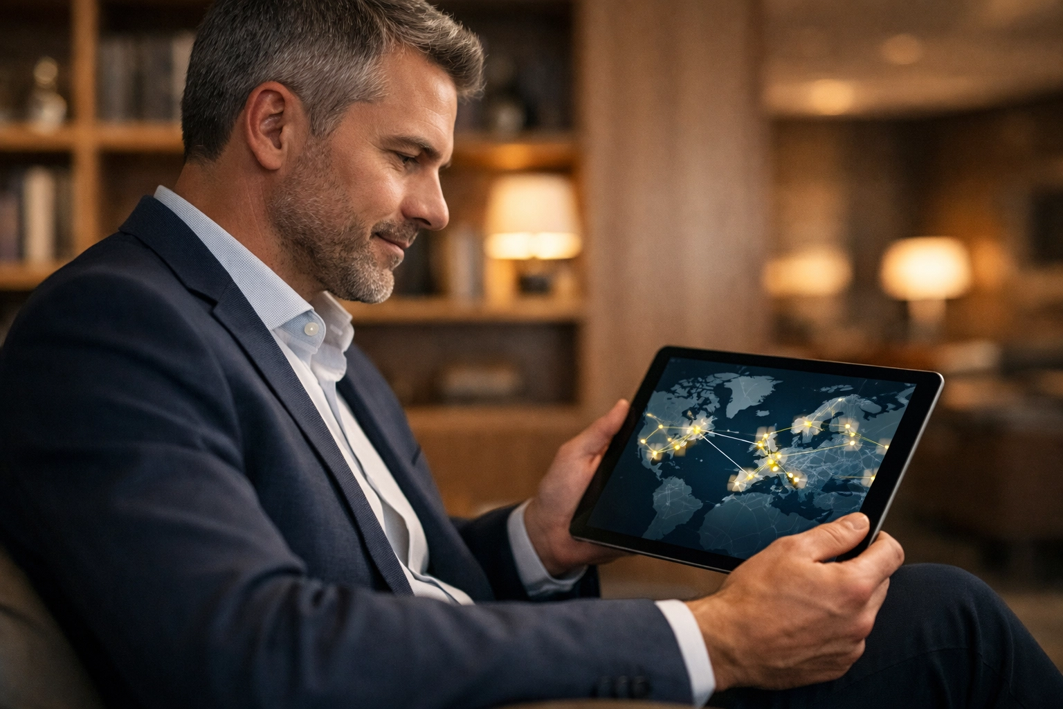 Professional monitoring global ServiceNow compliance and DORA regulations on a tablet.