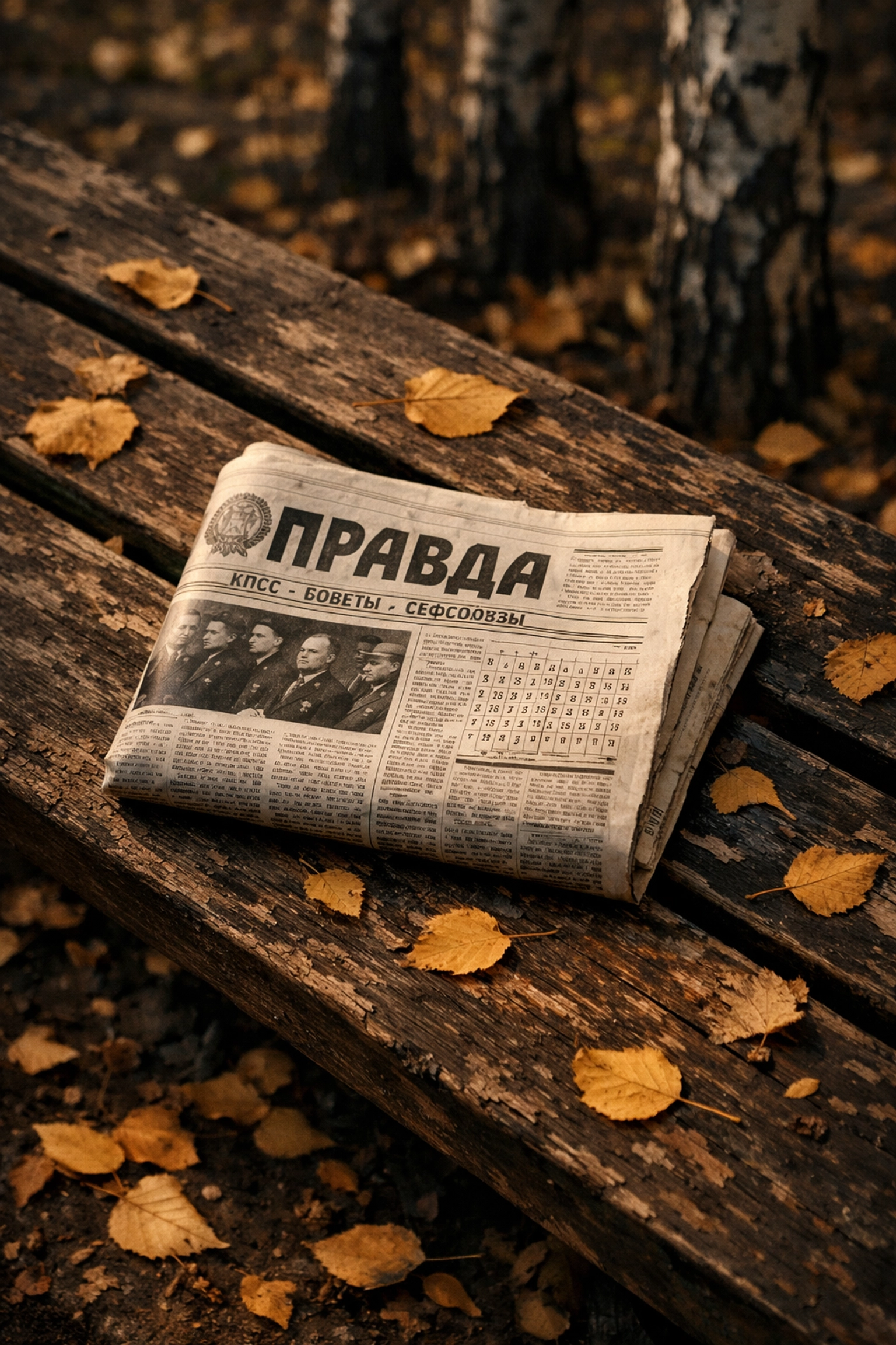 Folded newspaper on Gorky Park bench - secret code used by gay men in 1970s Moscow USSR
