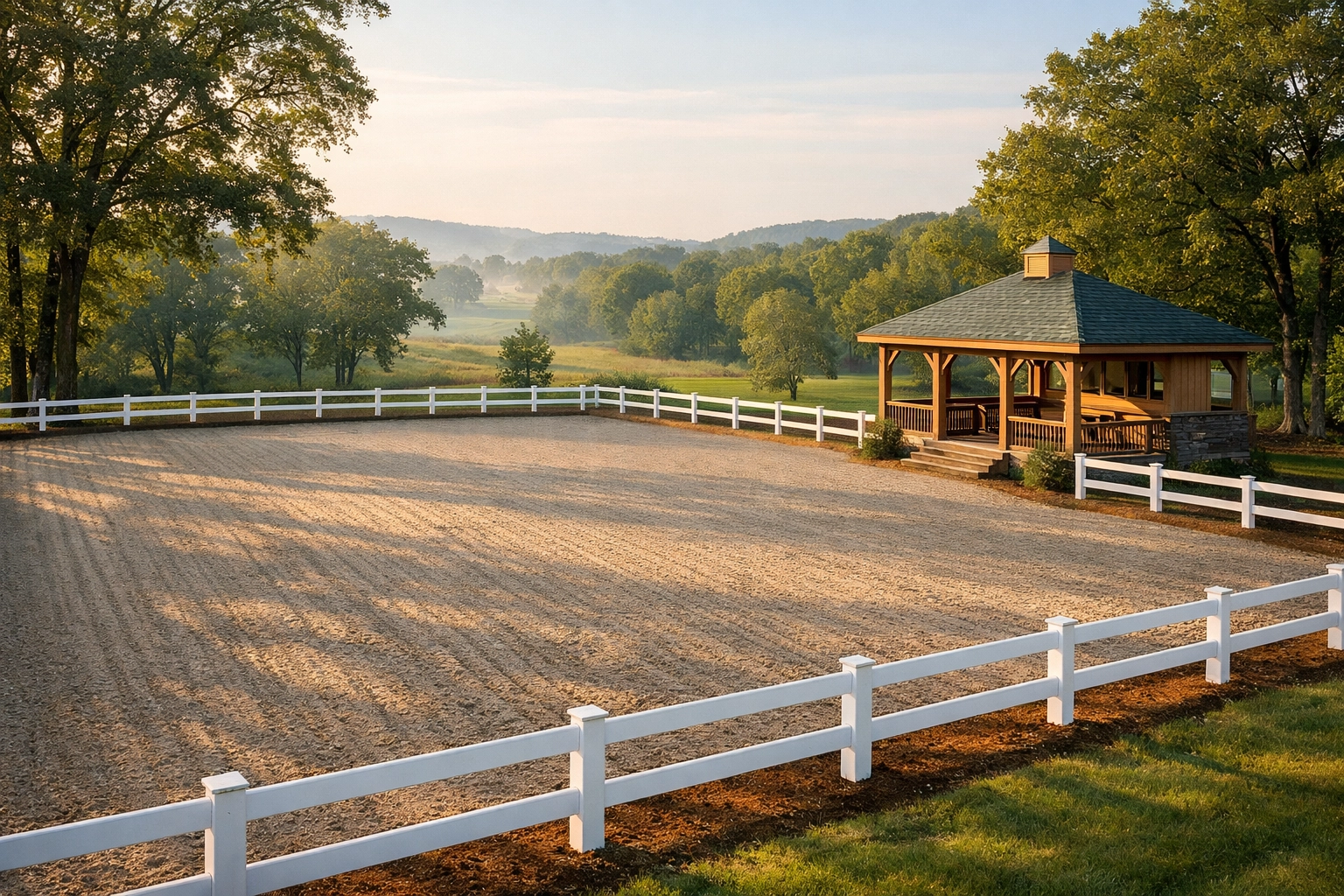 Professional outdoor riding arena at Davidson NC equestrian property with quality footing