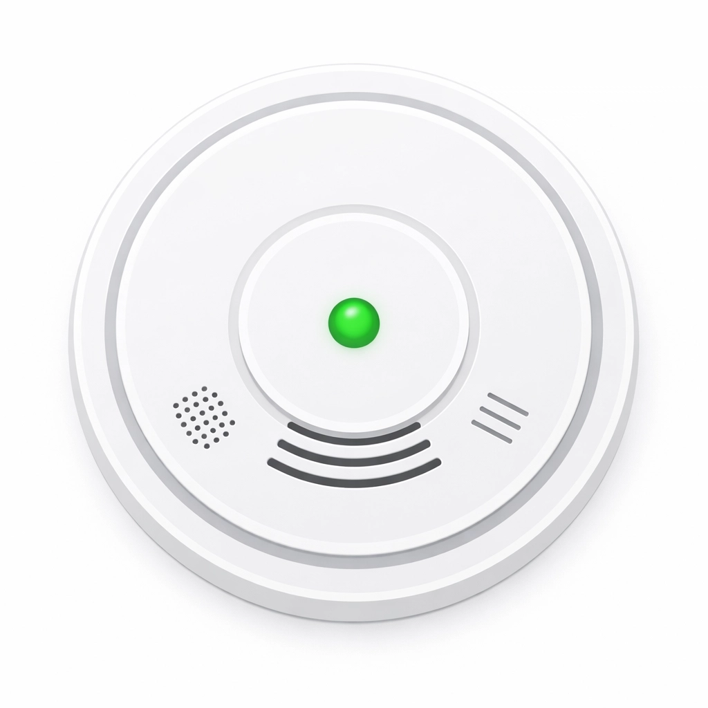 Sleek circular smart smoke and carbon monoxide detector with a green status light.