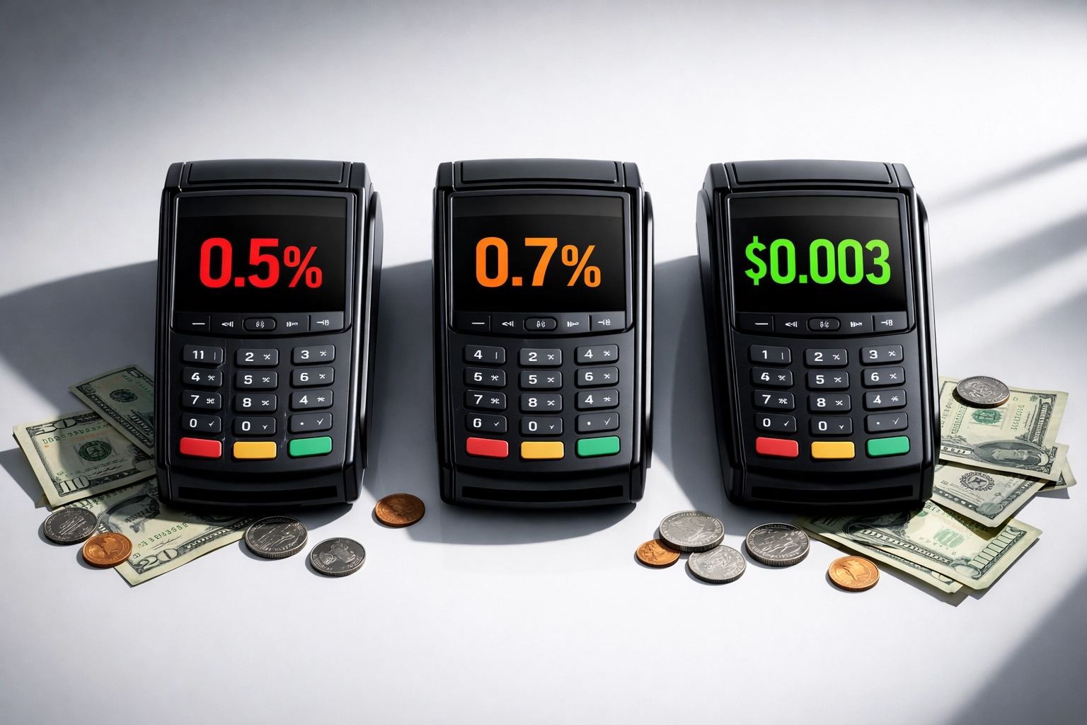 Crypto payment terminal fee comparison showing NOWPayments, CoinPayments, and Larecoin transaction costs