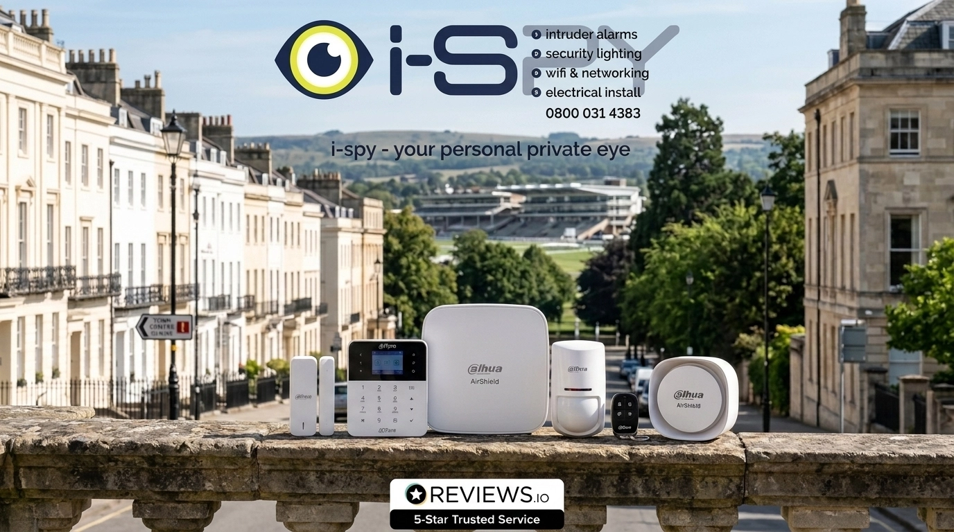 Dahua AirShield alarm hardware with iconic Cheltenham background