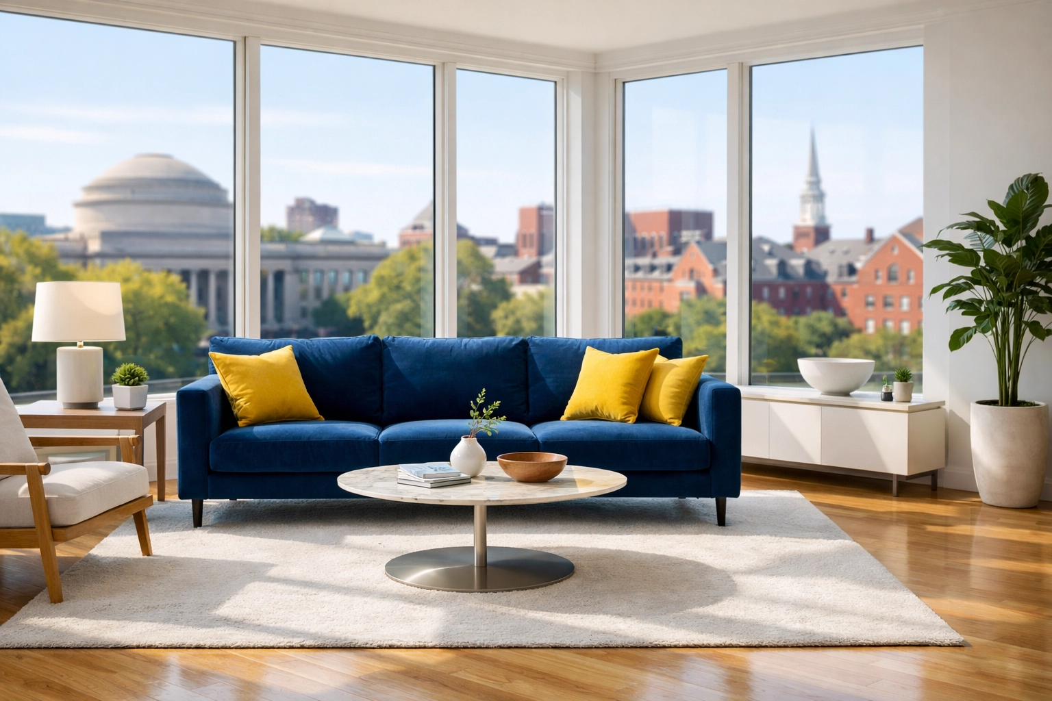 Pristine Cambridge MA apartment living room following a professional deep cleaning for a healthy, dust-free home.