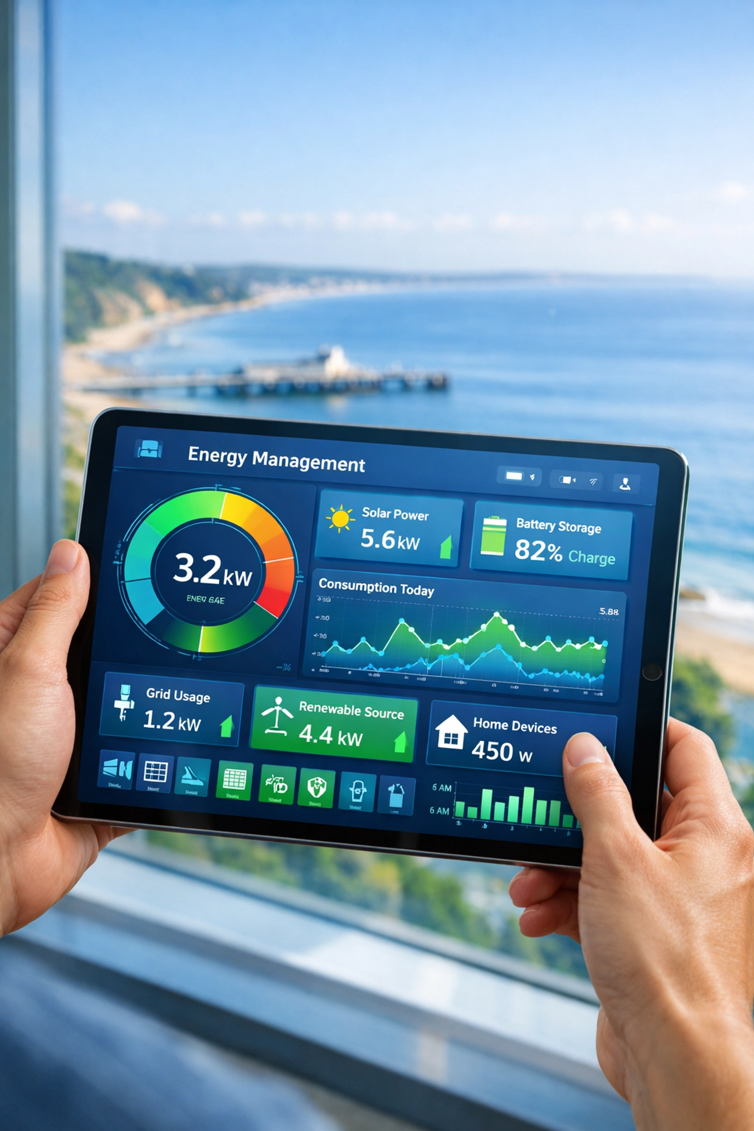 Energy management app showing solar savings and smart tariff data in a Bournemouth home.