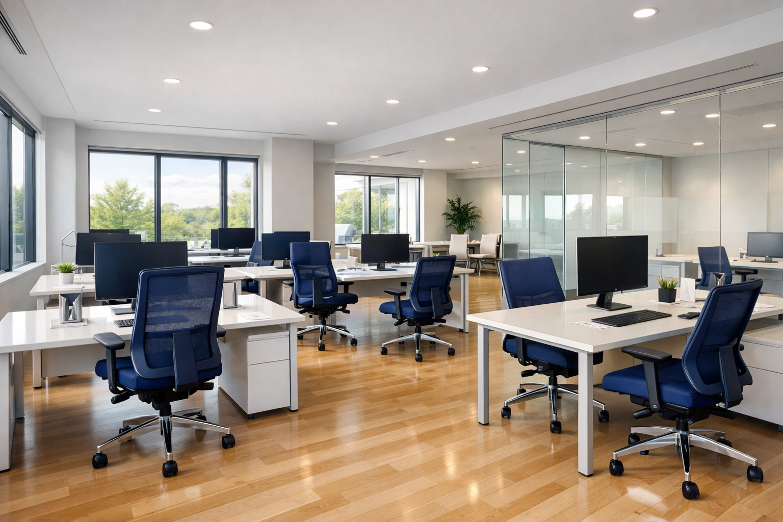 Clean open-plan office in Wayland, MA, promoting a healthy and productive work environment.