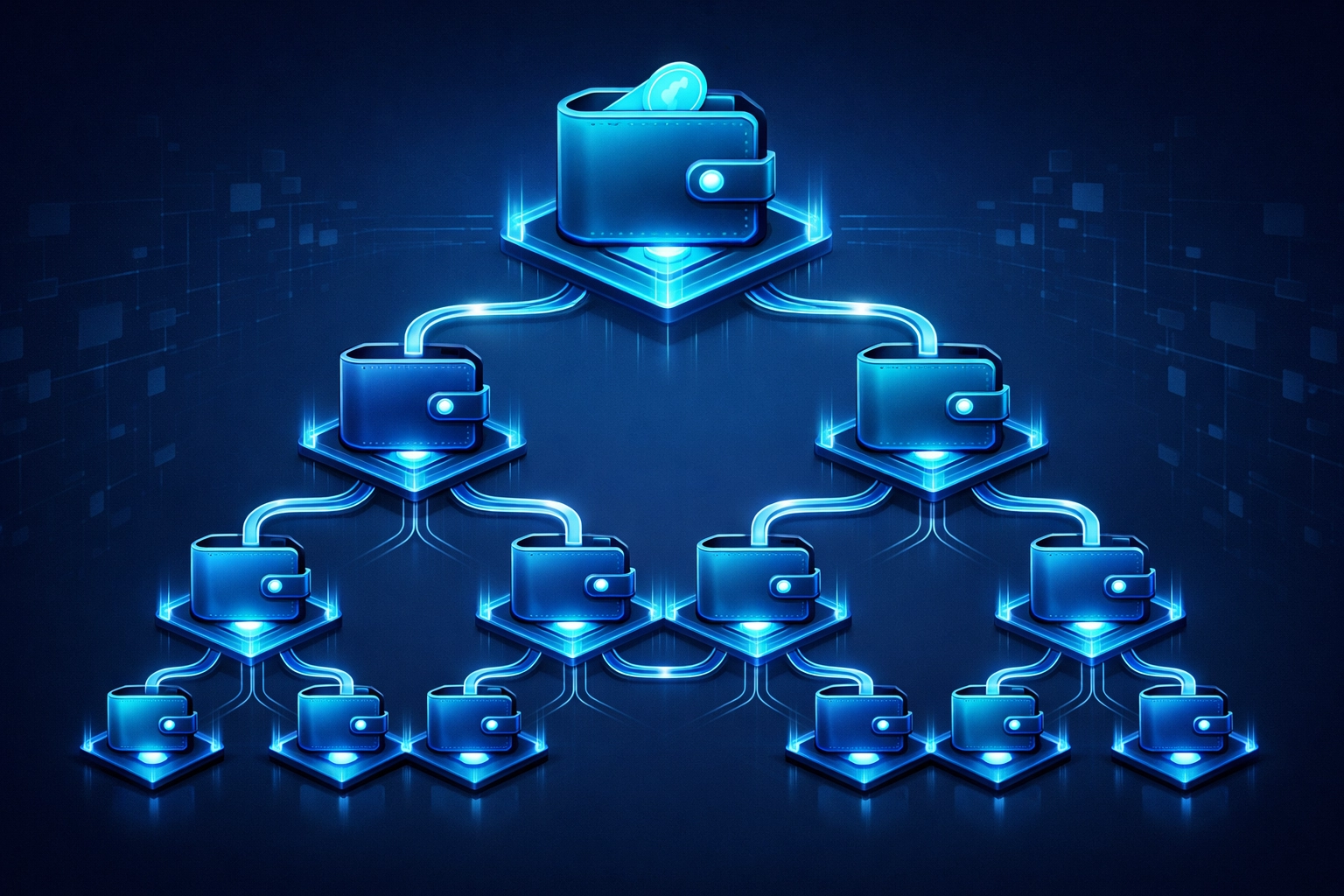 Enterprise crypto wallet architecture with master wallet and sub-wallet hierarchy for merchants