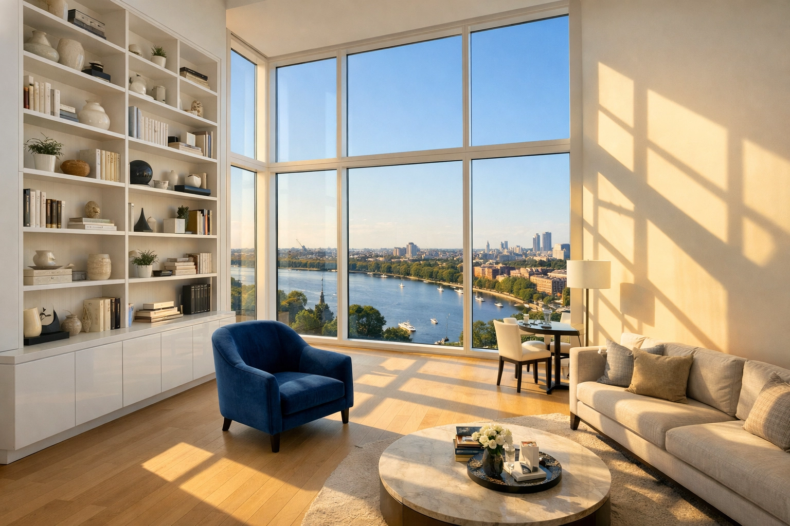 Meticulously organized Cambridge penthouse highlighting expert Apartment Cleaning Massachusetts.